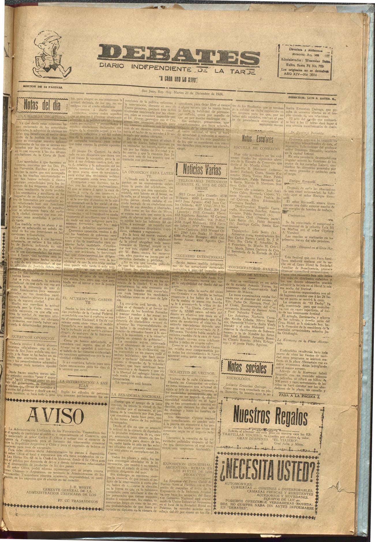 Portada · Diario Debates del 23 de diciembre de 1924