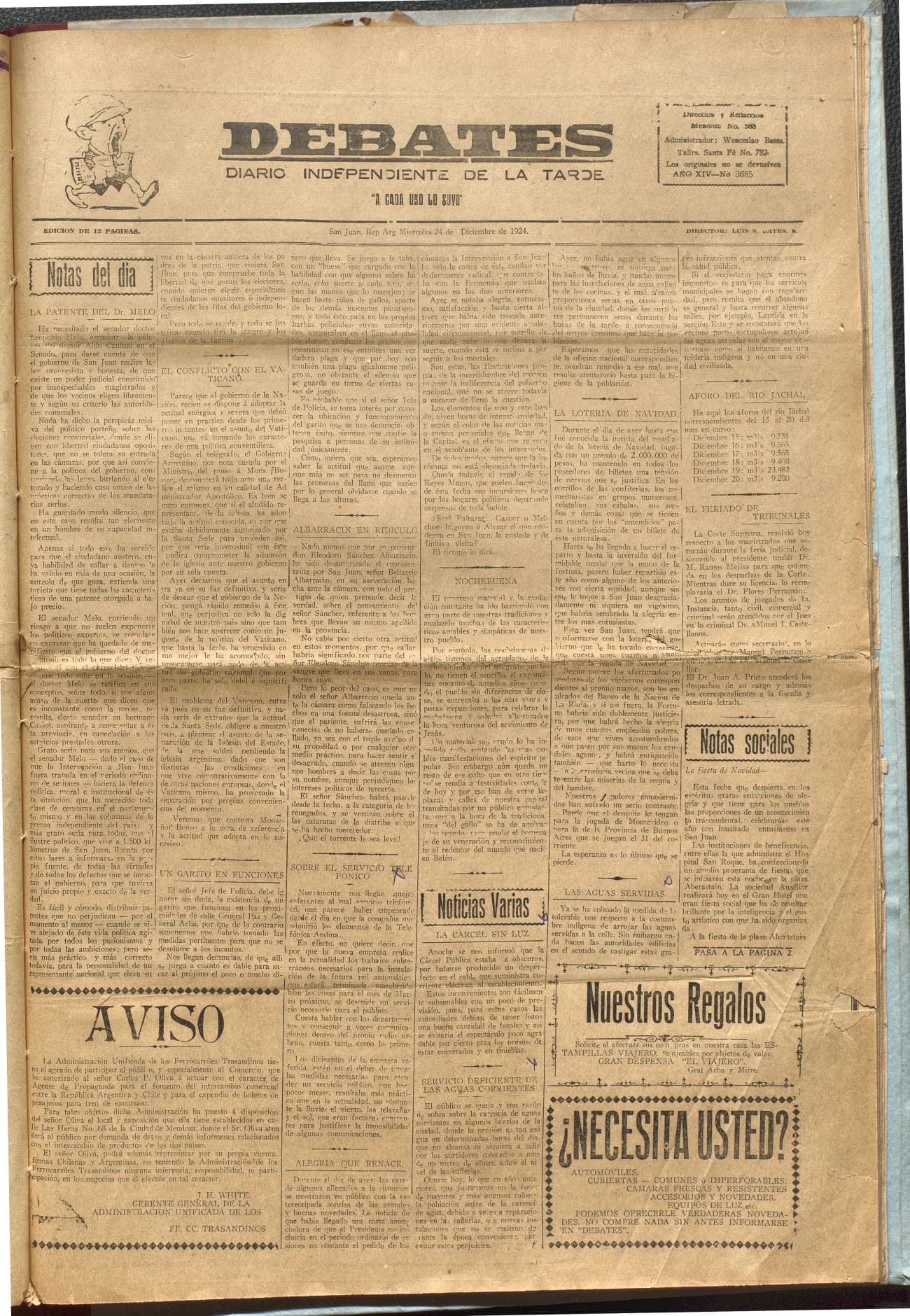 Portada · Diario Debates del 24 de diciembre de 1924
