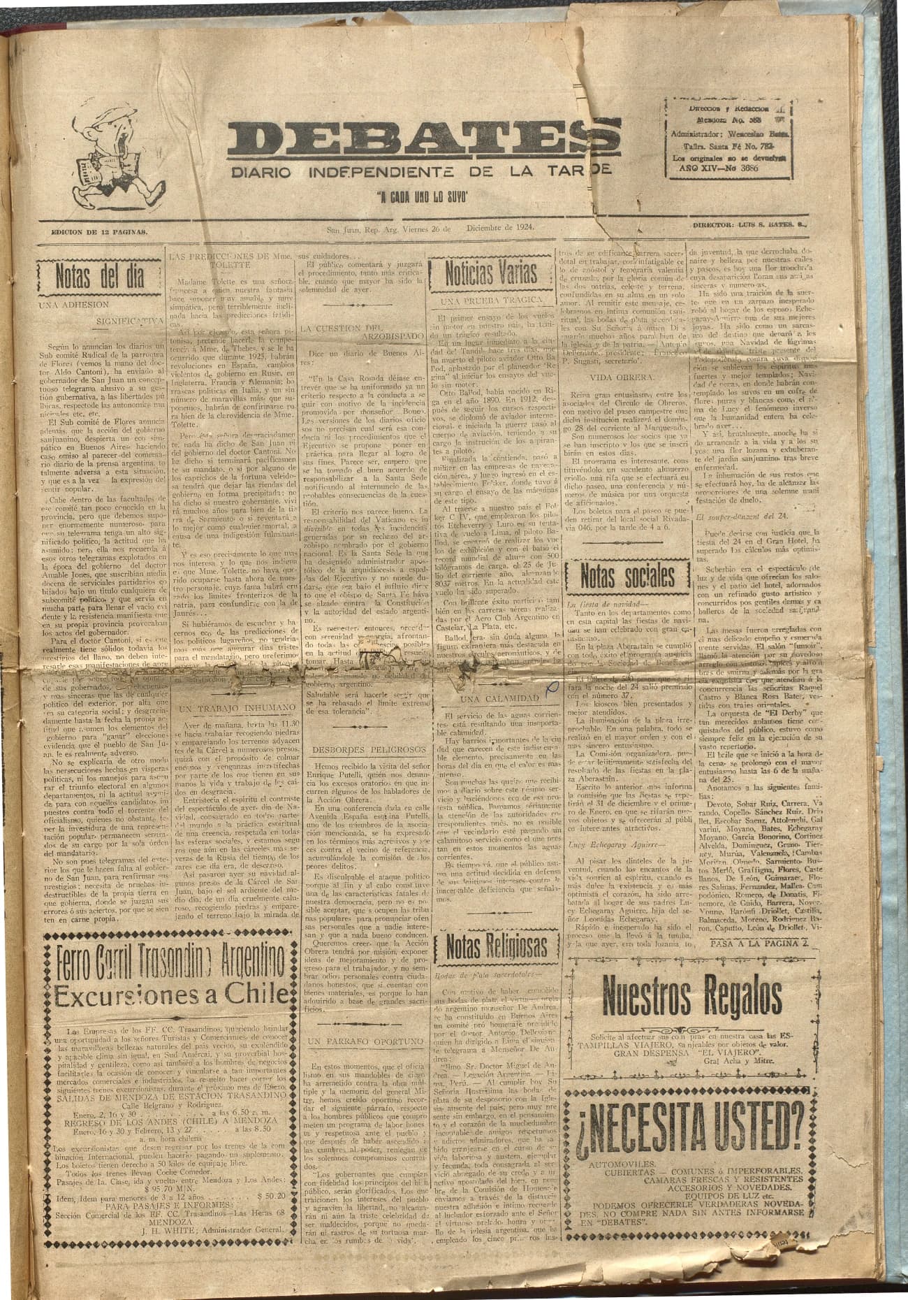 Portada · Diario Debates del 26 de diciembre de 1924