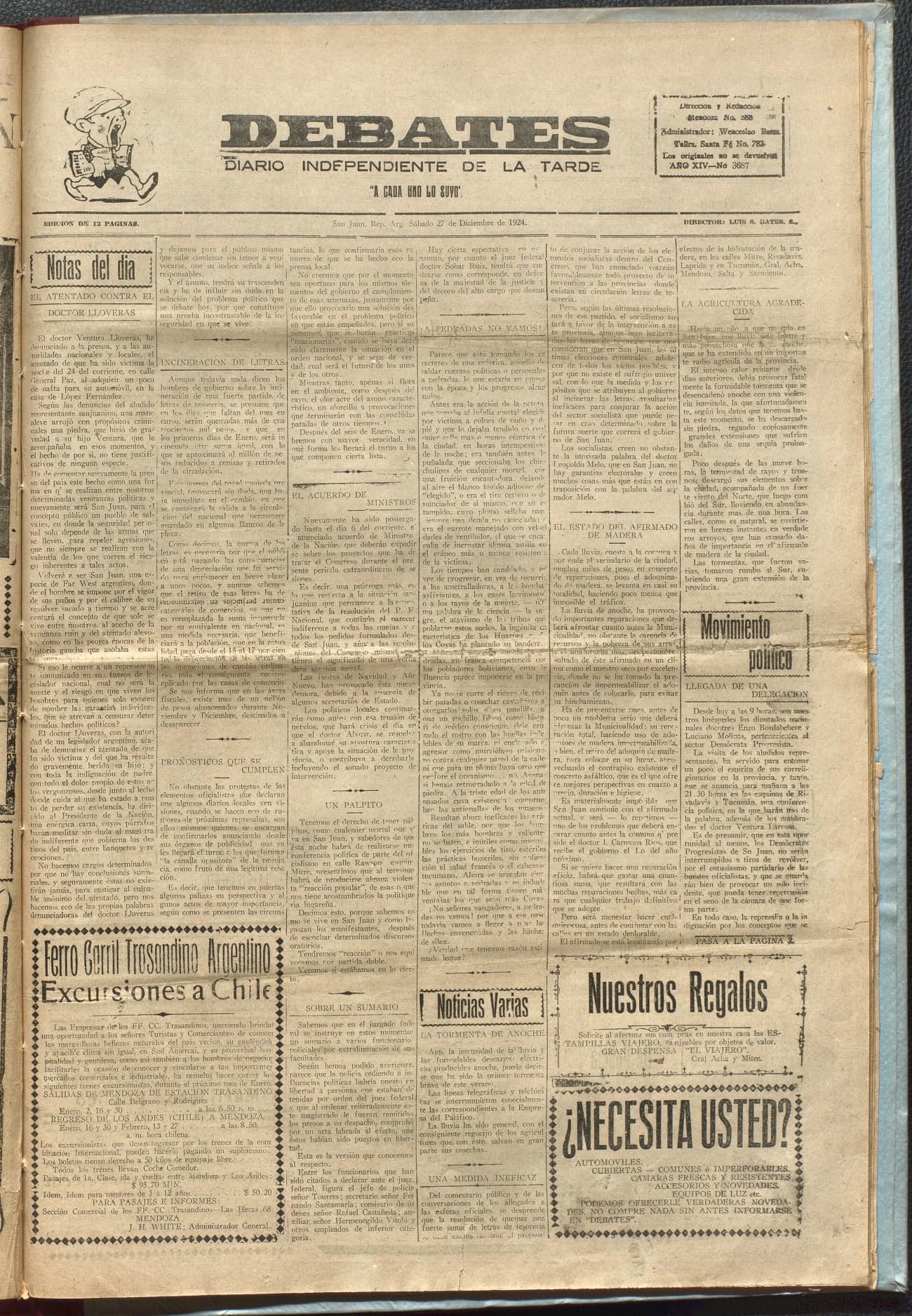 Portada · Diario Debates del 27 de diciembre de 1924