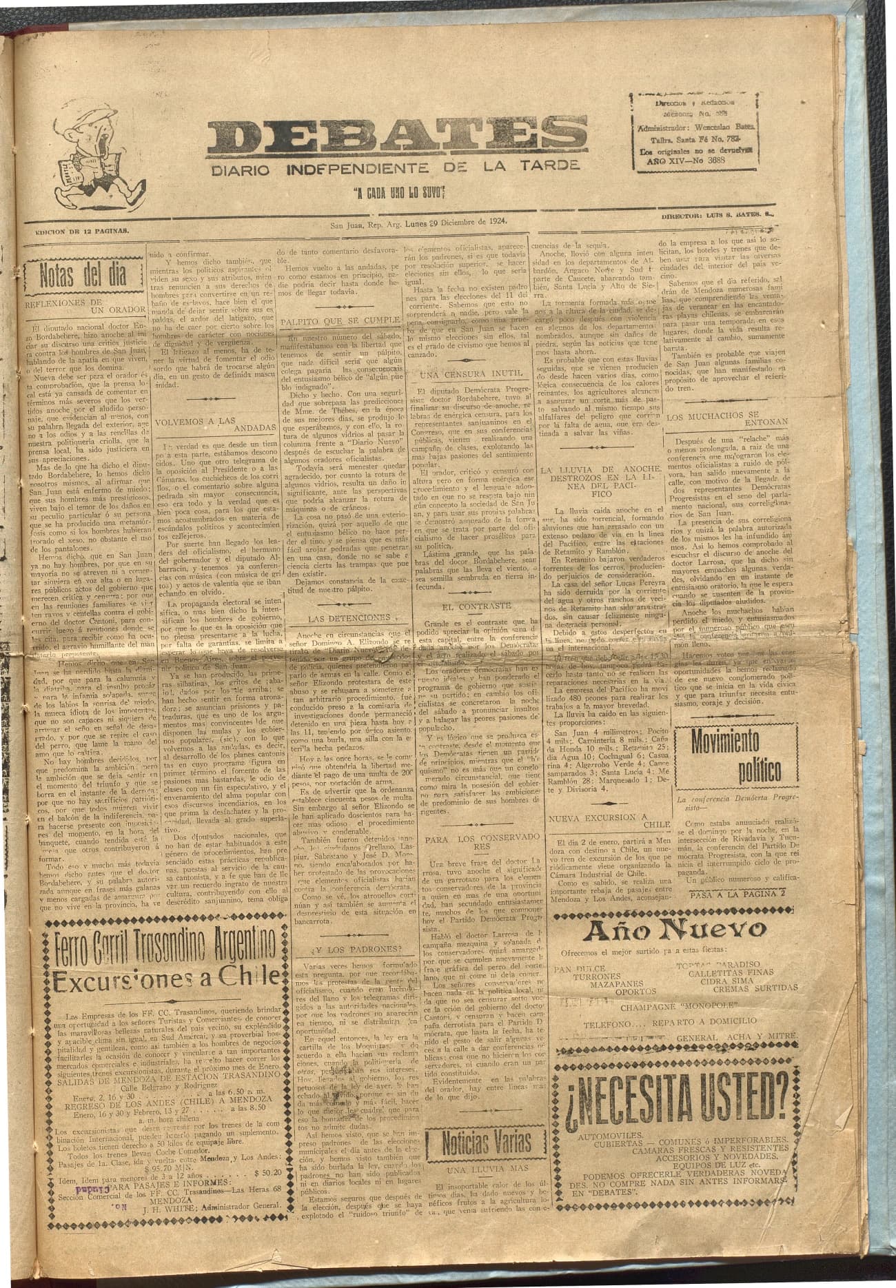 Portada · Diario Debates del 29 de diciembre de 1924