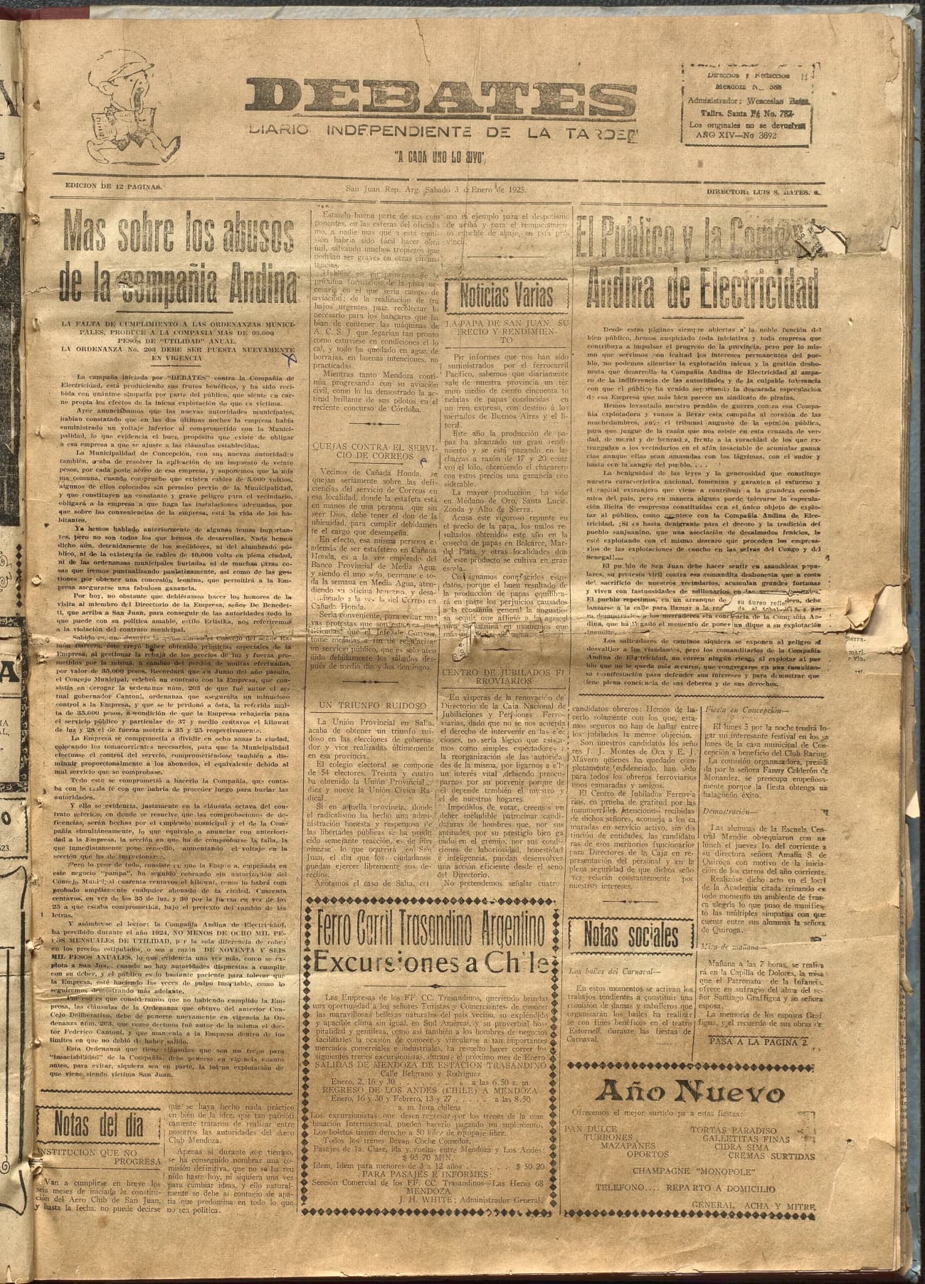 Portada · Diario Debates del 3 de enero de 1925
