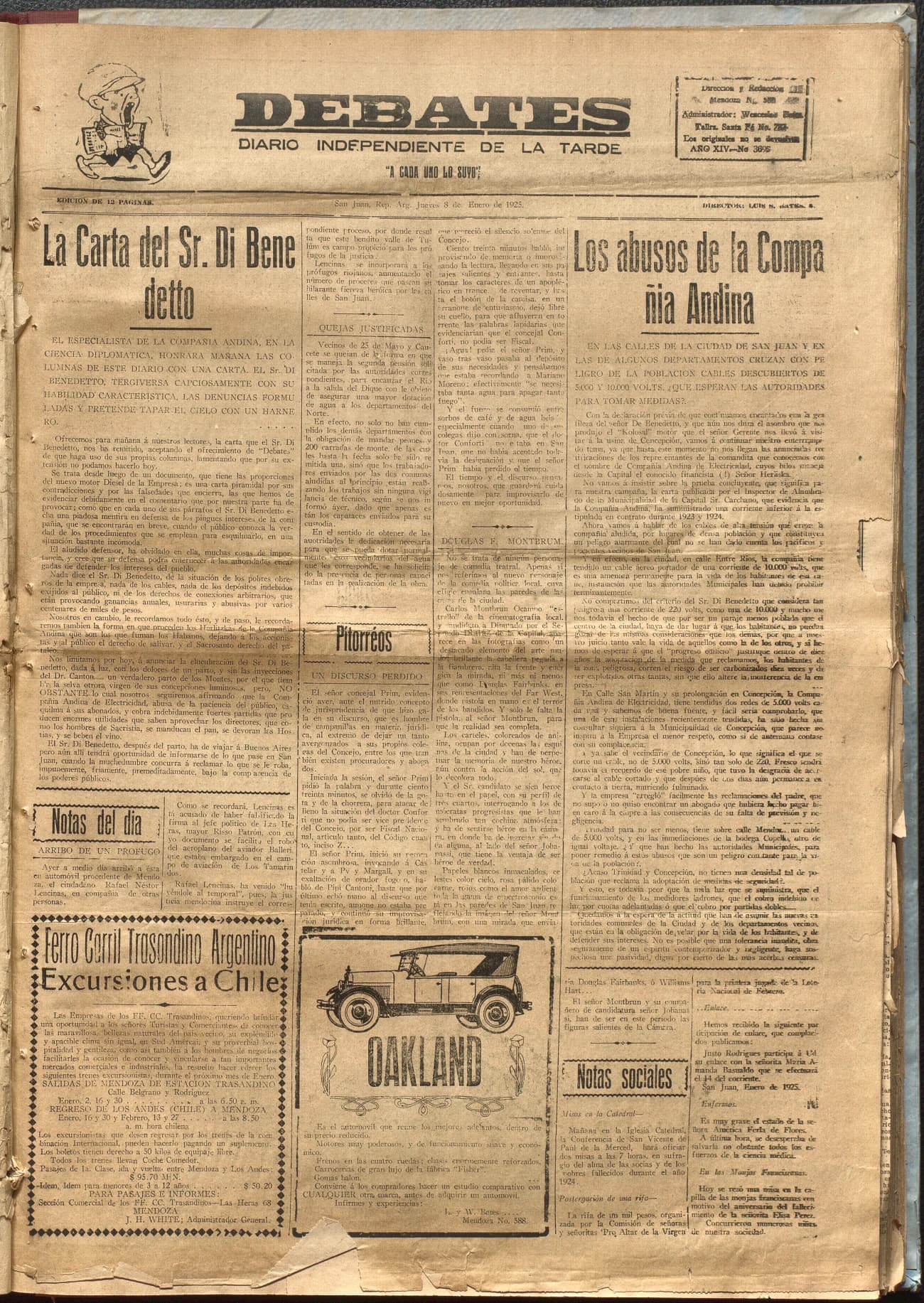 Portada · Diario Debates del 8 de enero de 1925