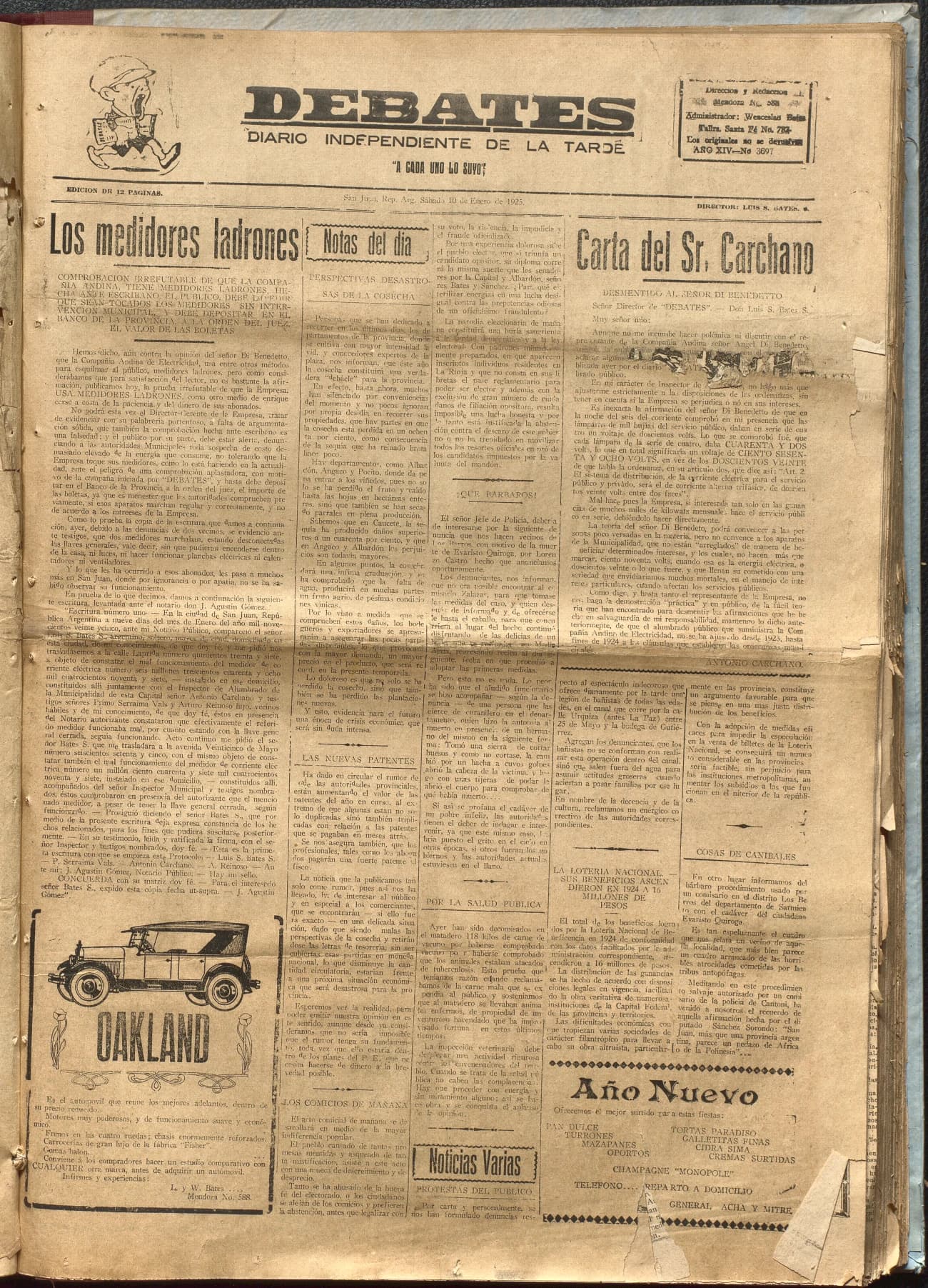 Portada · Diario Debates del 10 de enero de 1925