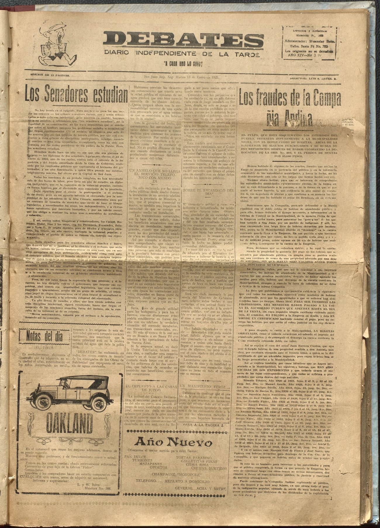 Portada · Diario Debates del 13 de enero de 1925