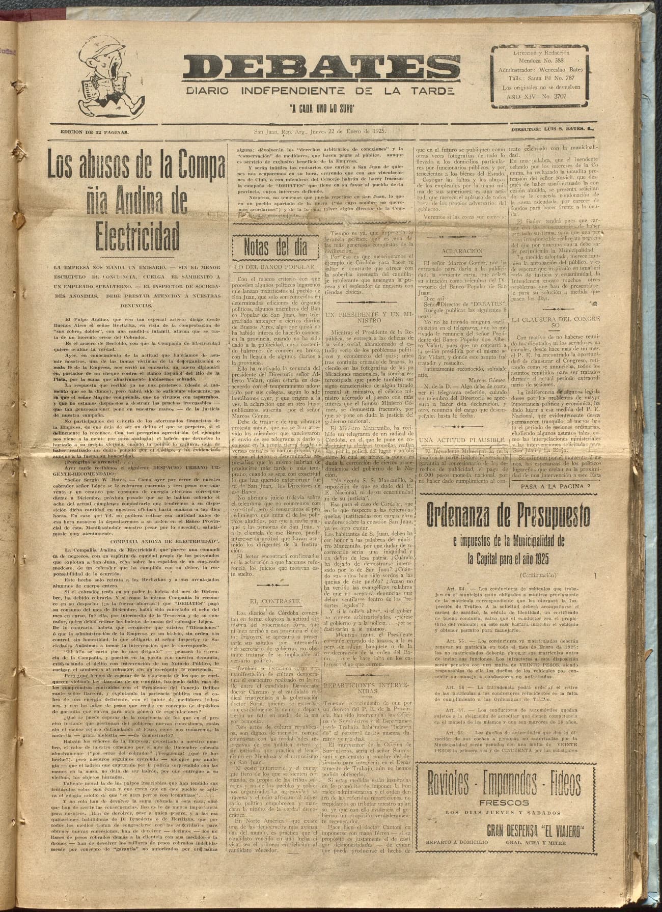 Portada · Diario Debates del 22 de enero de 1925