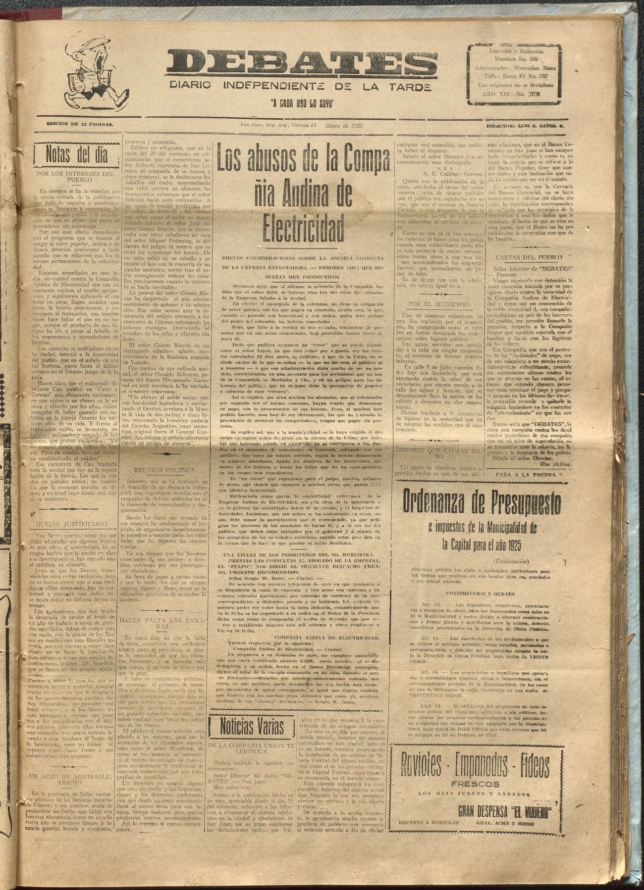 Portada · Diario Debates del 23 de enero de 1925