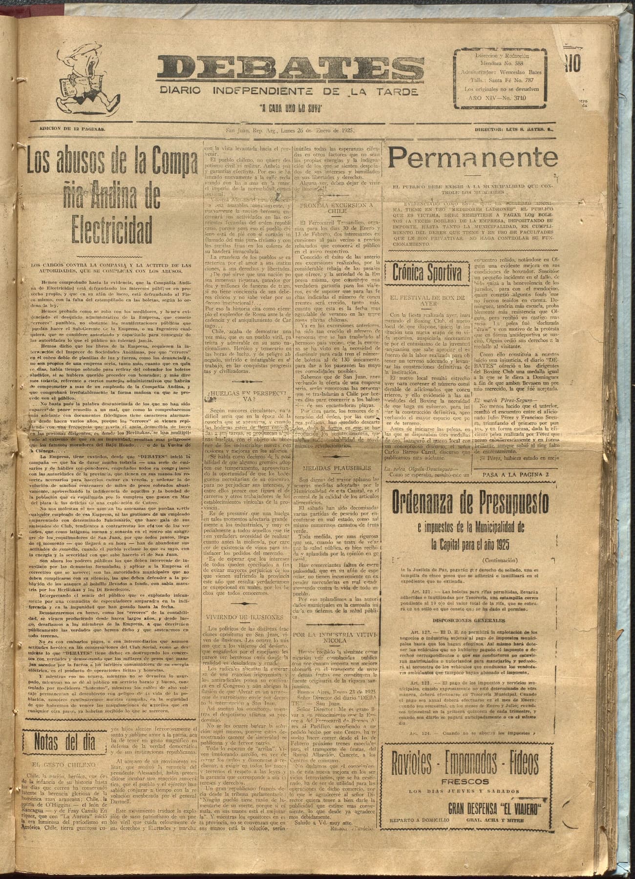 Portada · Diario Debates del 26 de enero de 1925