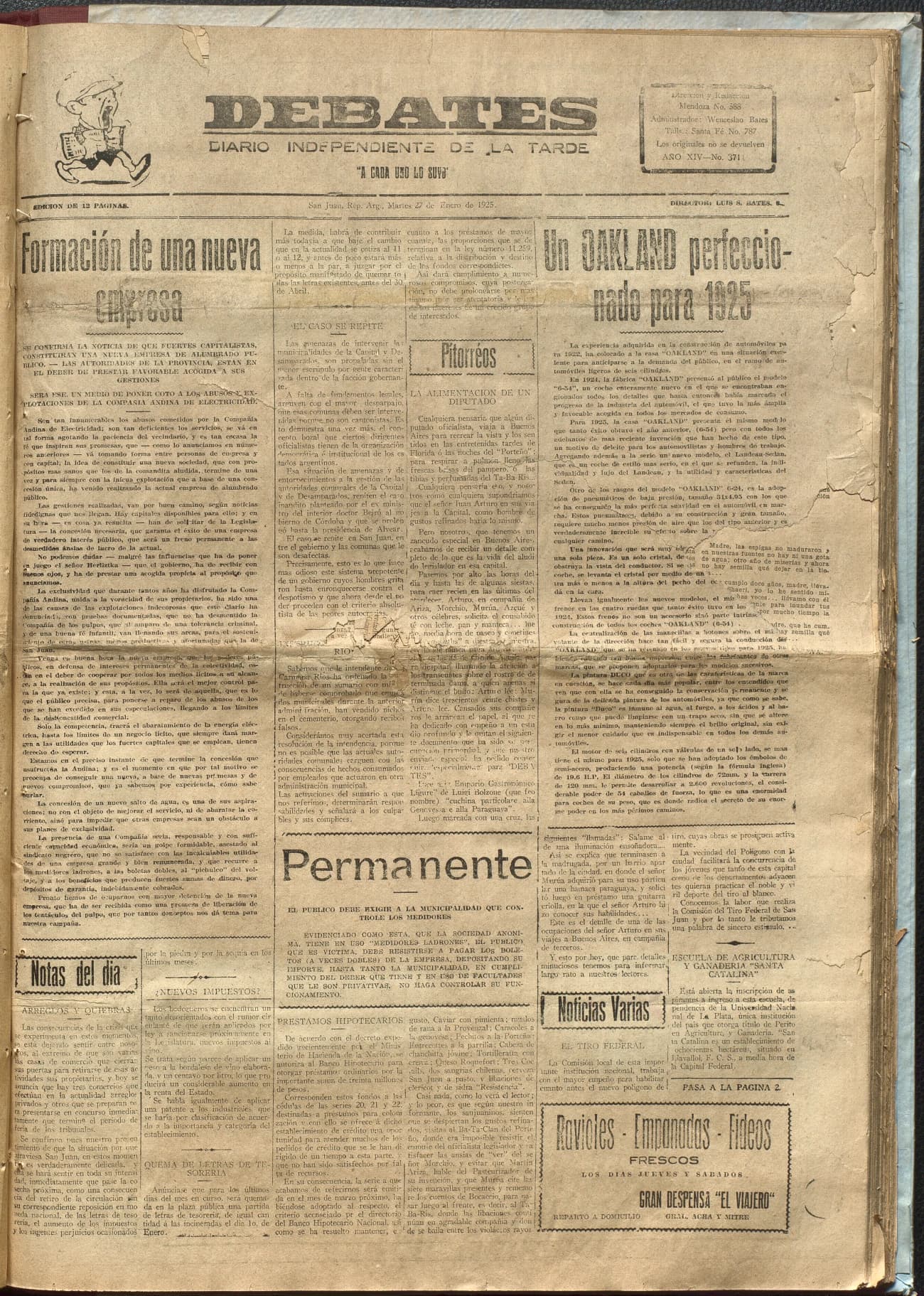 Portada · Diario Debates del 27 de enero de 1925