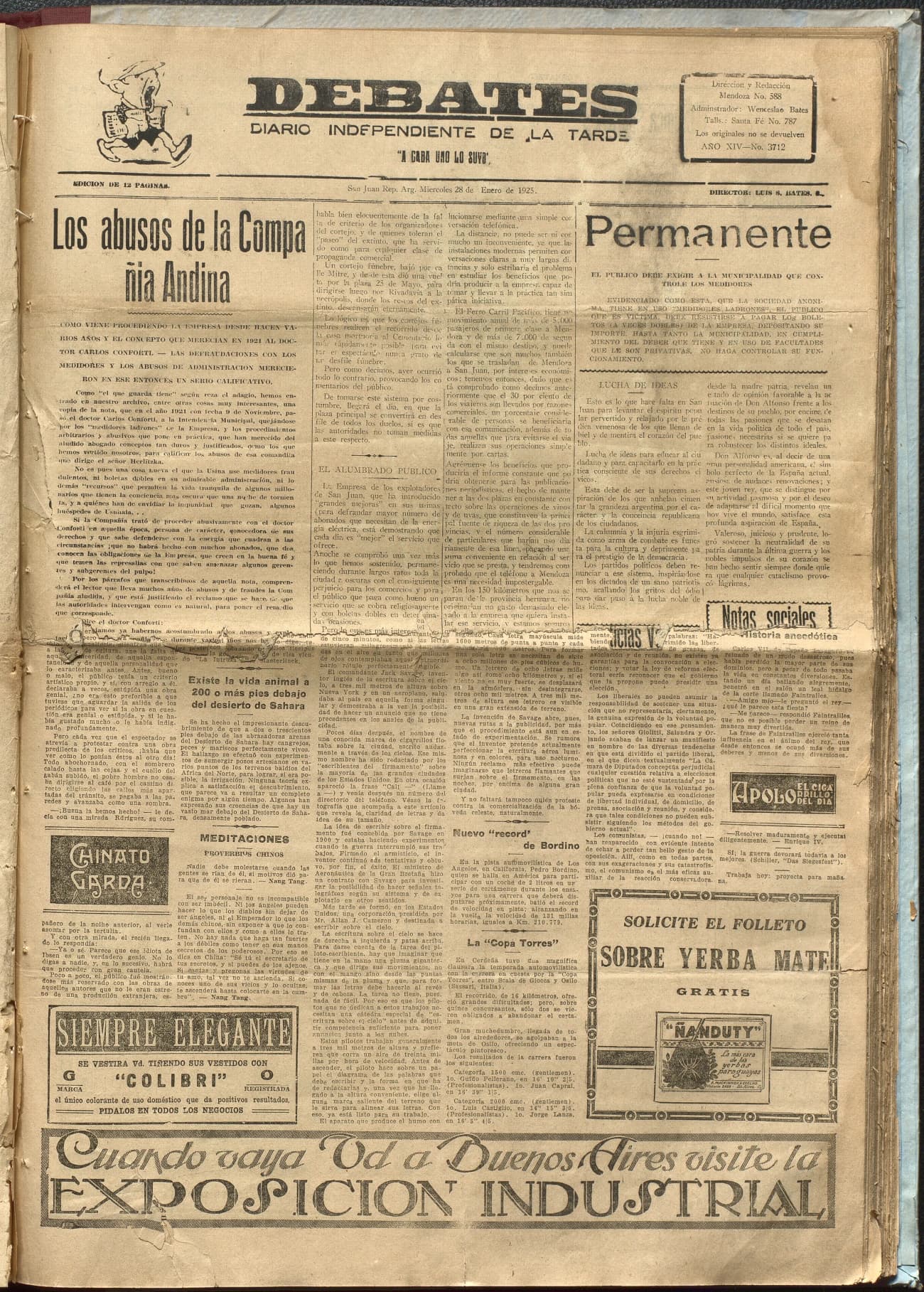 Portada · Diario Debates del 28 de enero de 1925