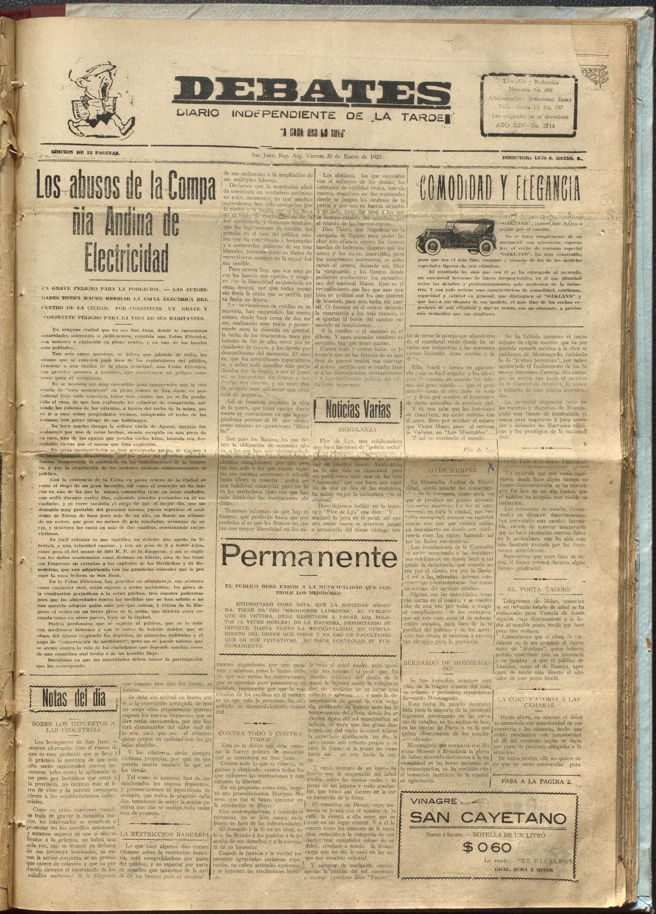 Portada · Diario Debates del 30 de enero de 1925