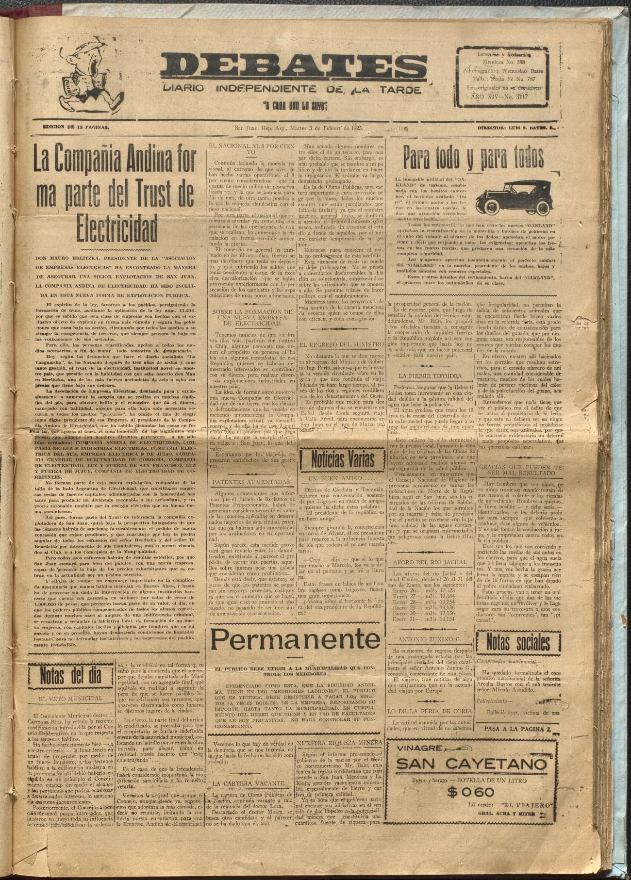 Portada · Diario Debates del 3 de febrero de 1925