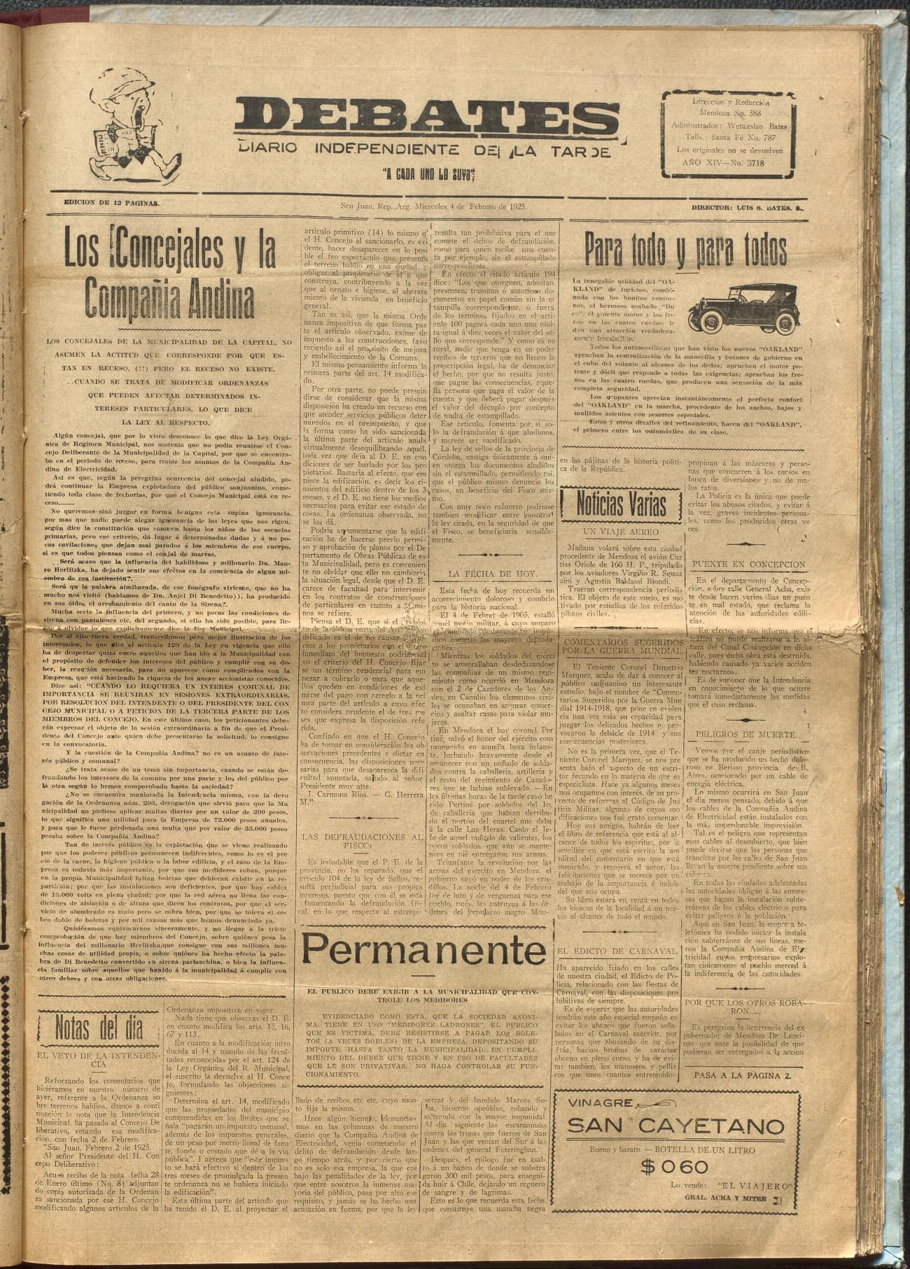 Portada · Diario Debates del 4 de febrero de 1925
