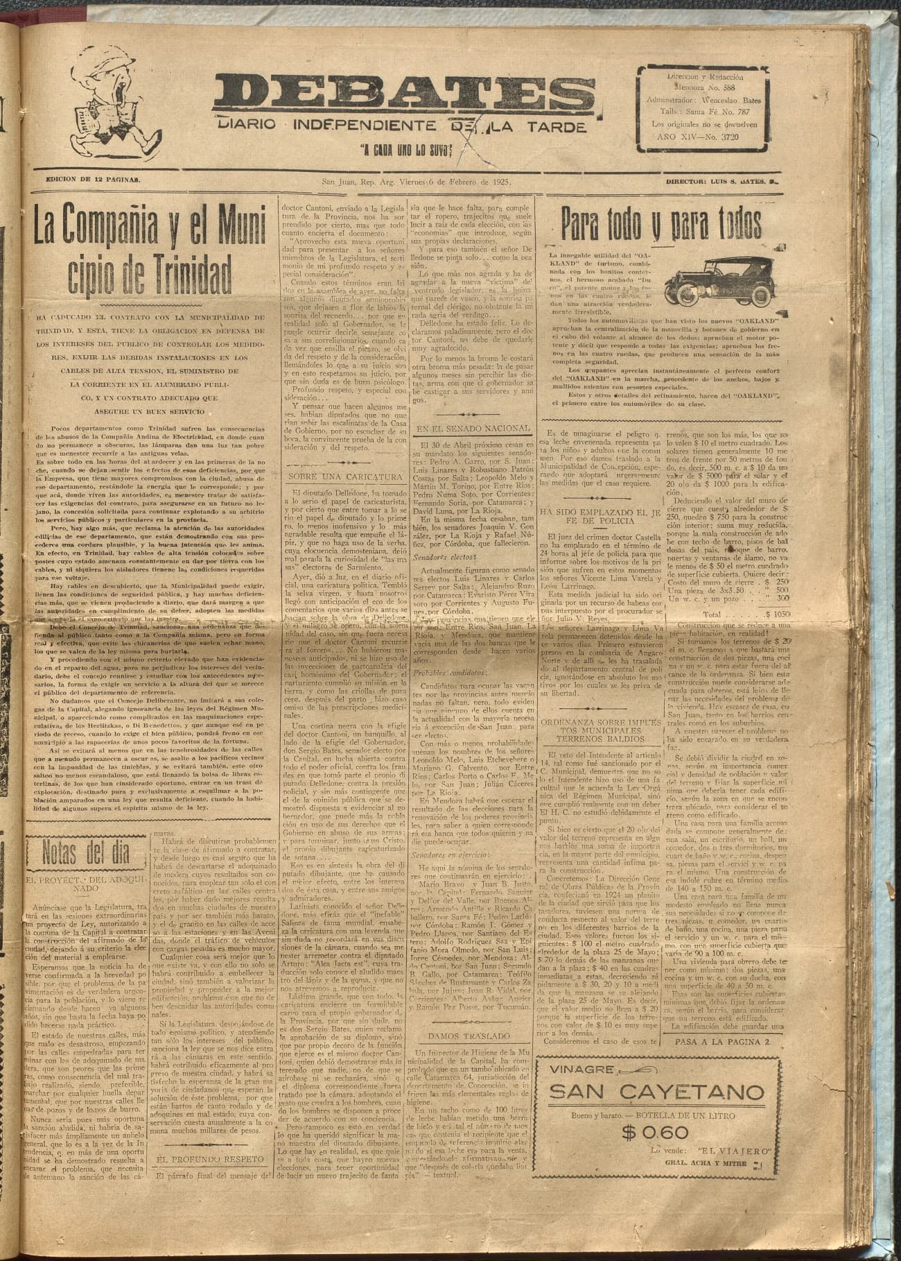 Portada · Diario Debates del 6 de febrero de 1925