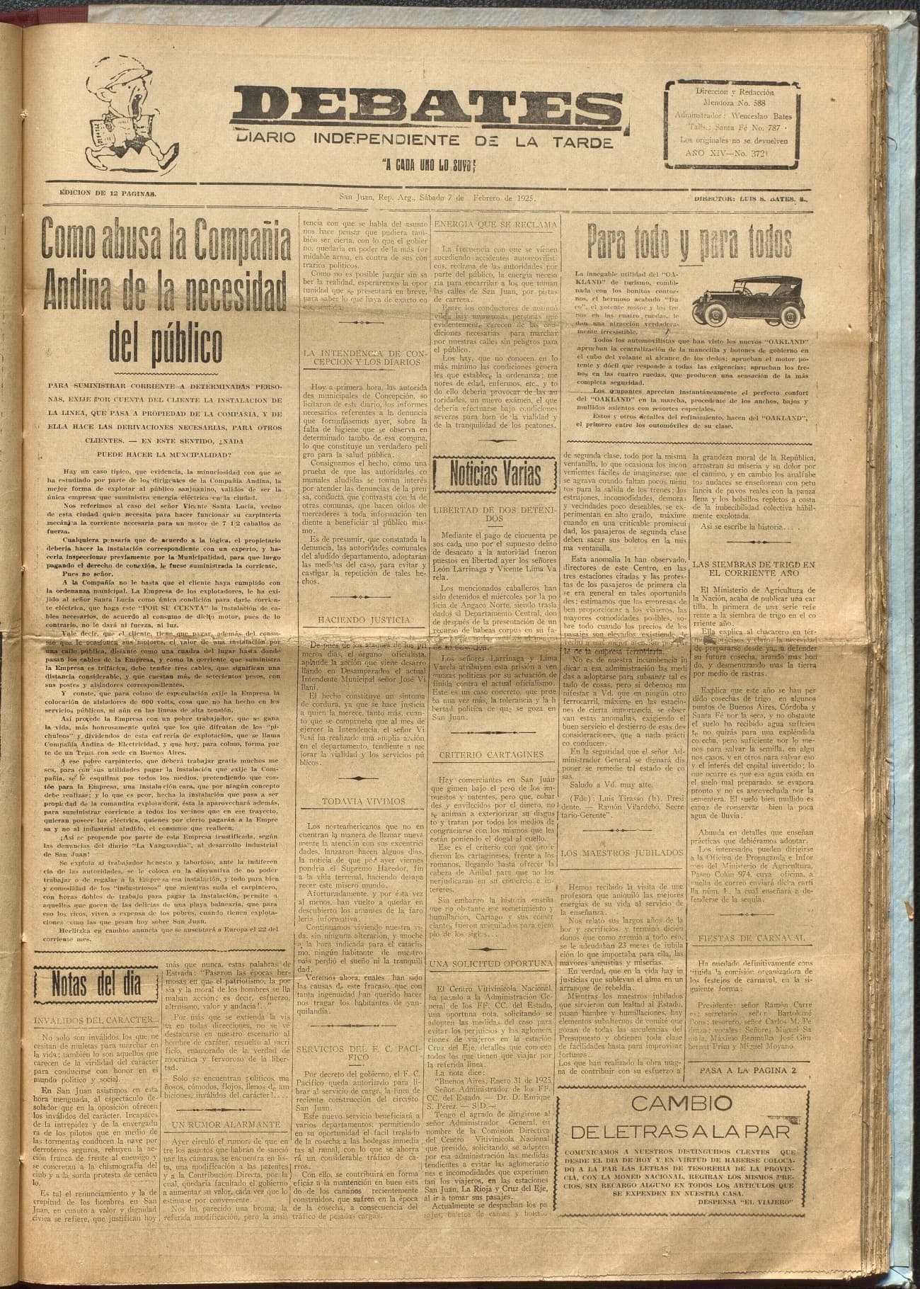 Portada · Diario Debates del 7 de febrero de 1925