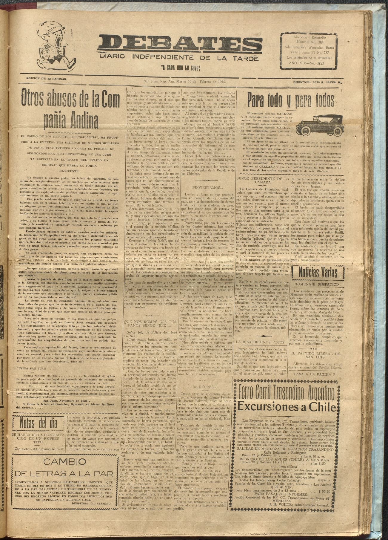 Portada · Diario Debates del 10 de febrero de 1925