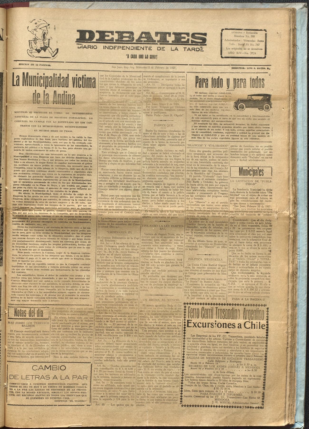 Portada · Diario Debates del 11 de febrero de 1925