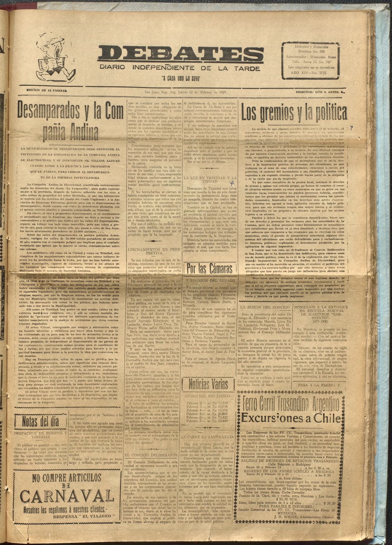 Portada · Diario Debates del 12 de febrero de 1925