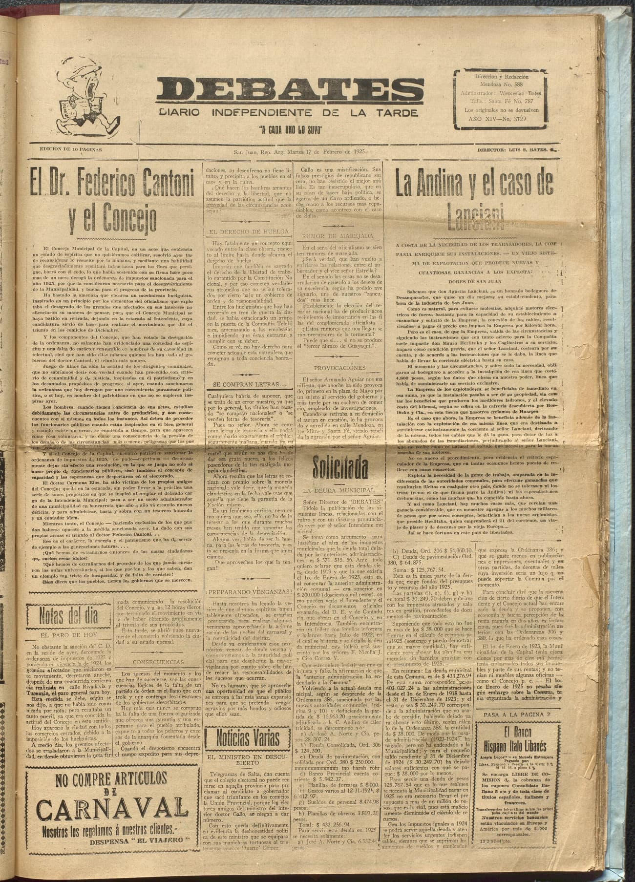 Portada · Diario Debates del 17 de febrero de 1925