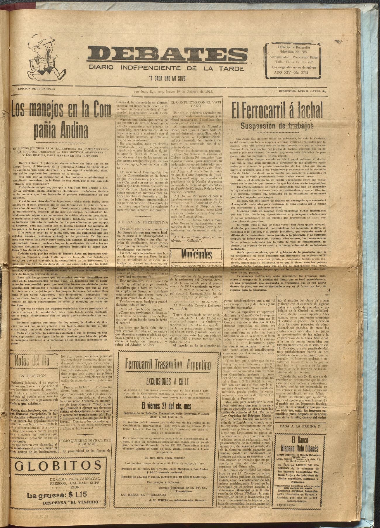 Portada · Diario Debates del 19 de febrero de 1925