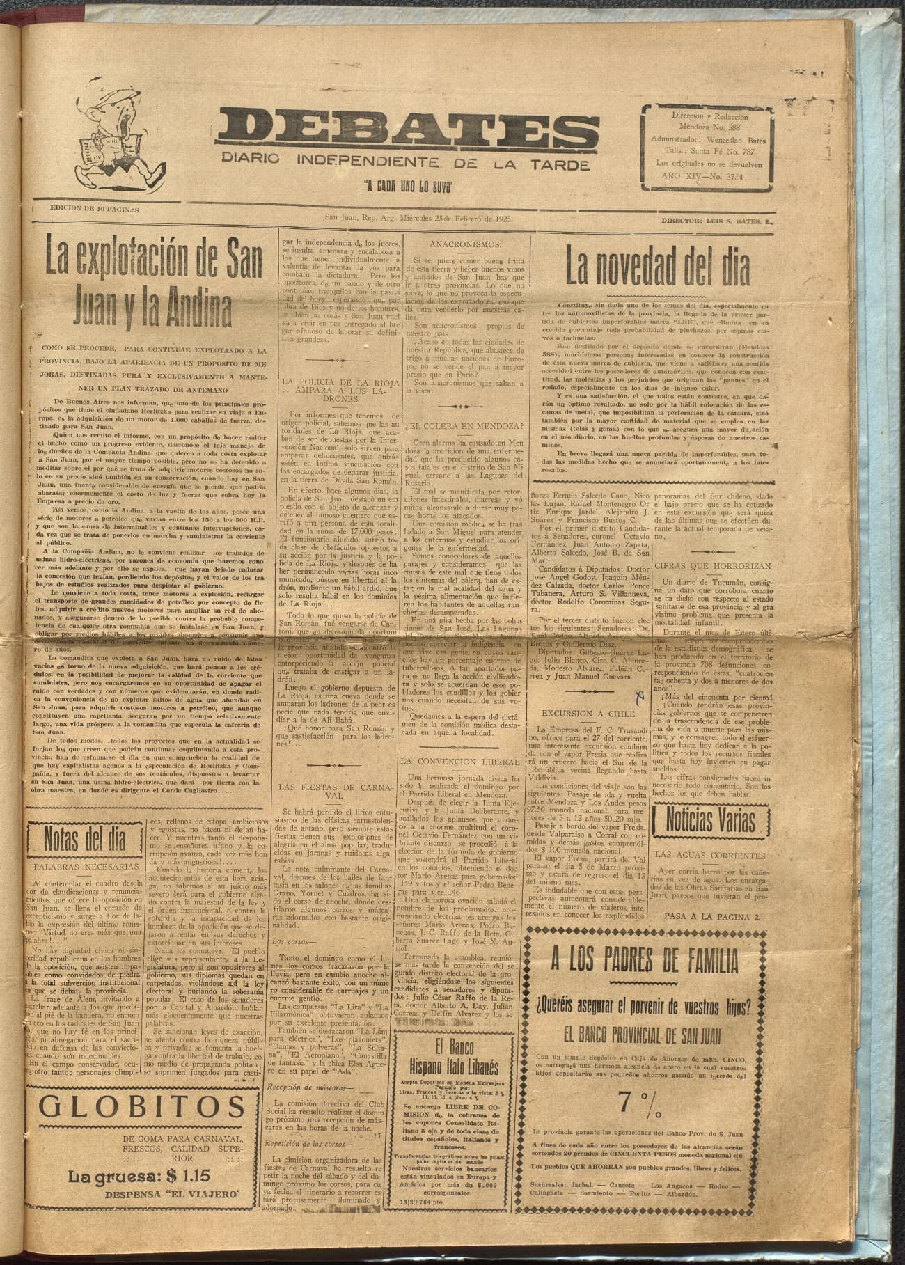 Portada · Diario Debates del 25 de febrero de 1925
