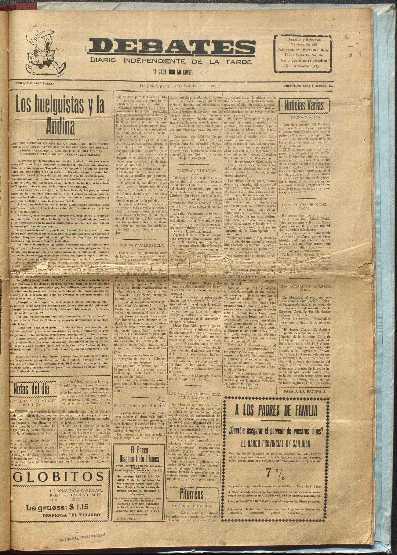 Portada · Diario Debates del 26 de febrero de 1925