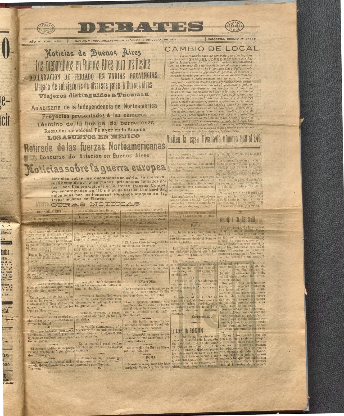 Portada · Diario Debates del 4 de julio de 1916
