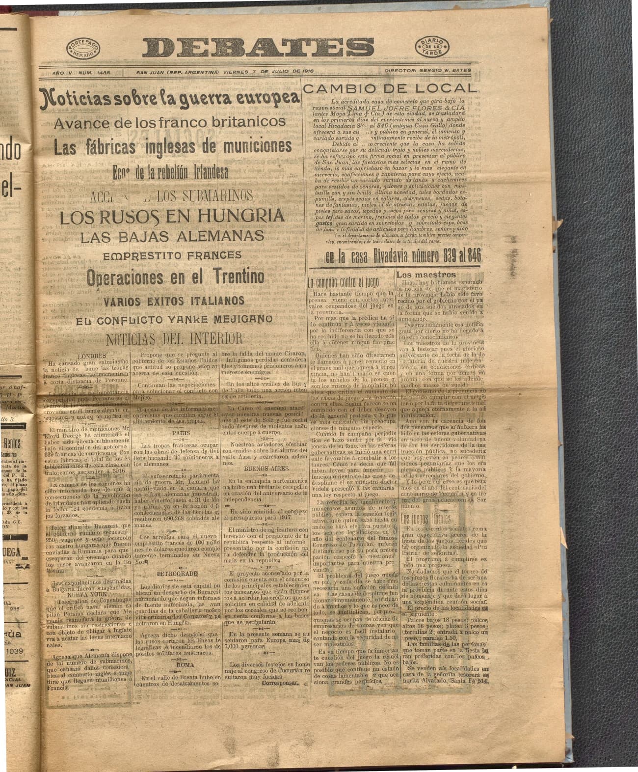 Portada · Diario Debates del 7 de julio de 1916