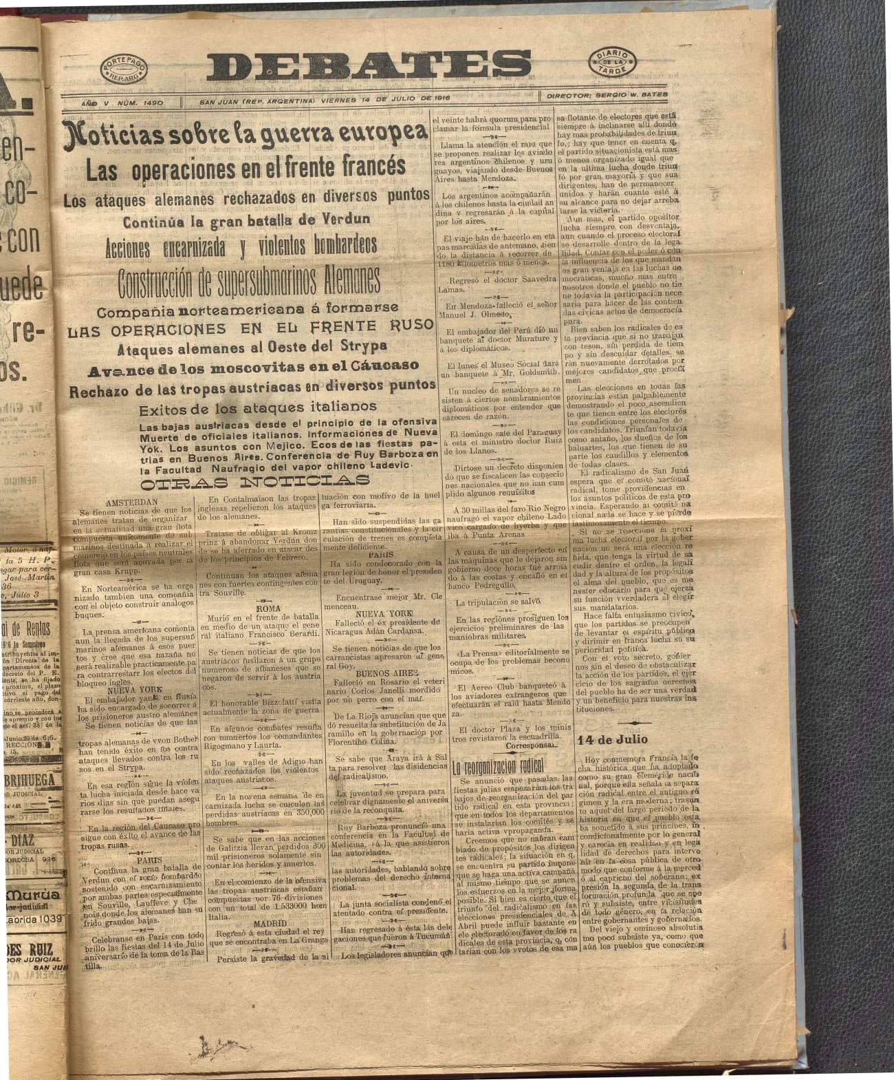 Portada · Diario Debates del 14 de julio de 1916