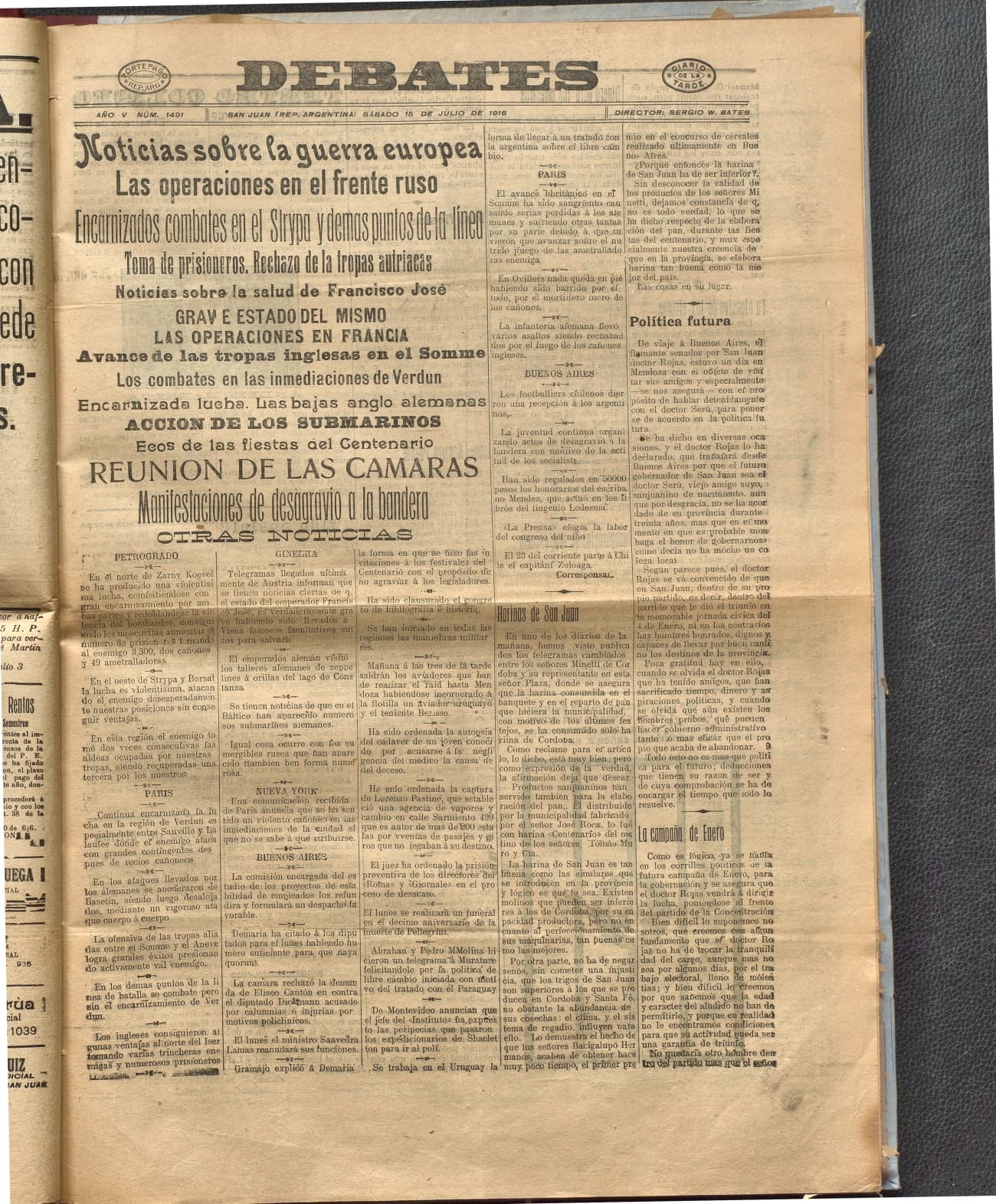 Portada · Diario Debates del 15 de julio de 1916
