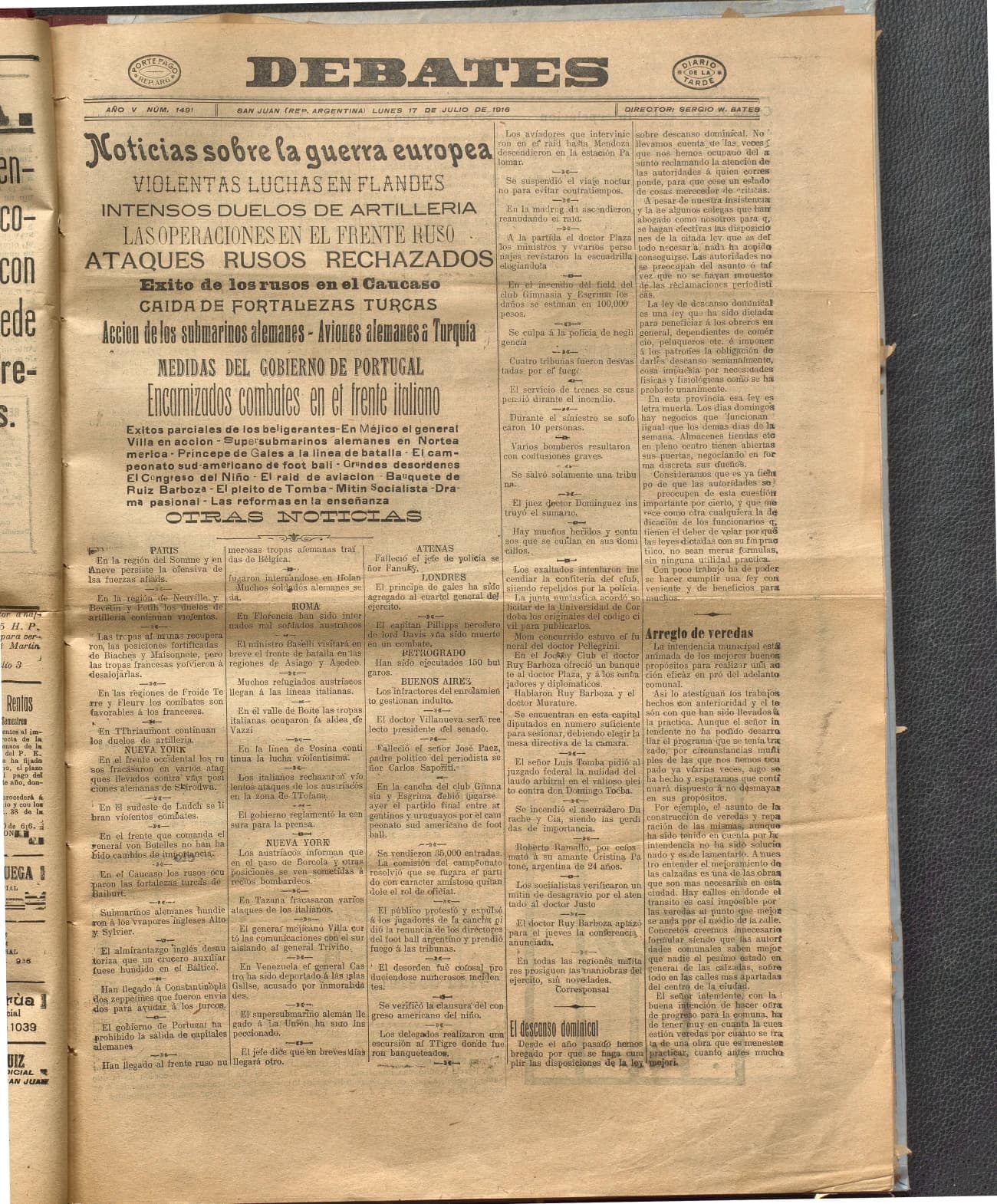 Portada · Diario Debates del 17 de julio de 1916