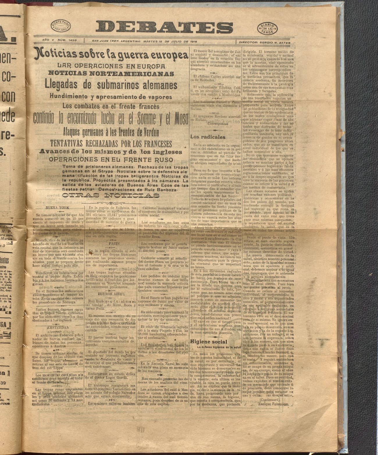 Portada · Diario Debates del 18 de julio de 1916
