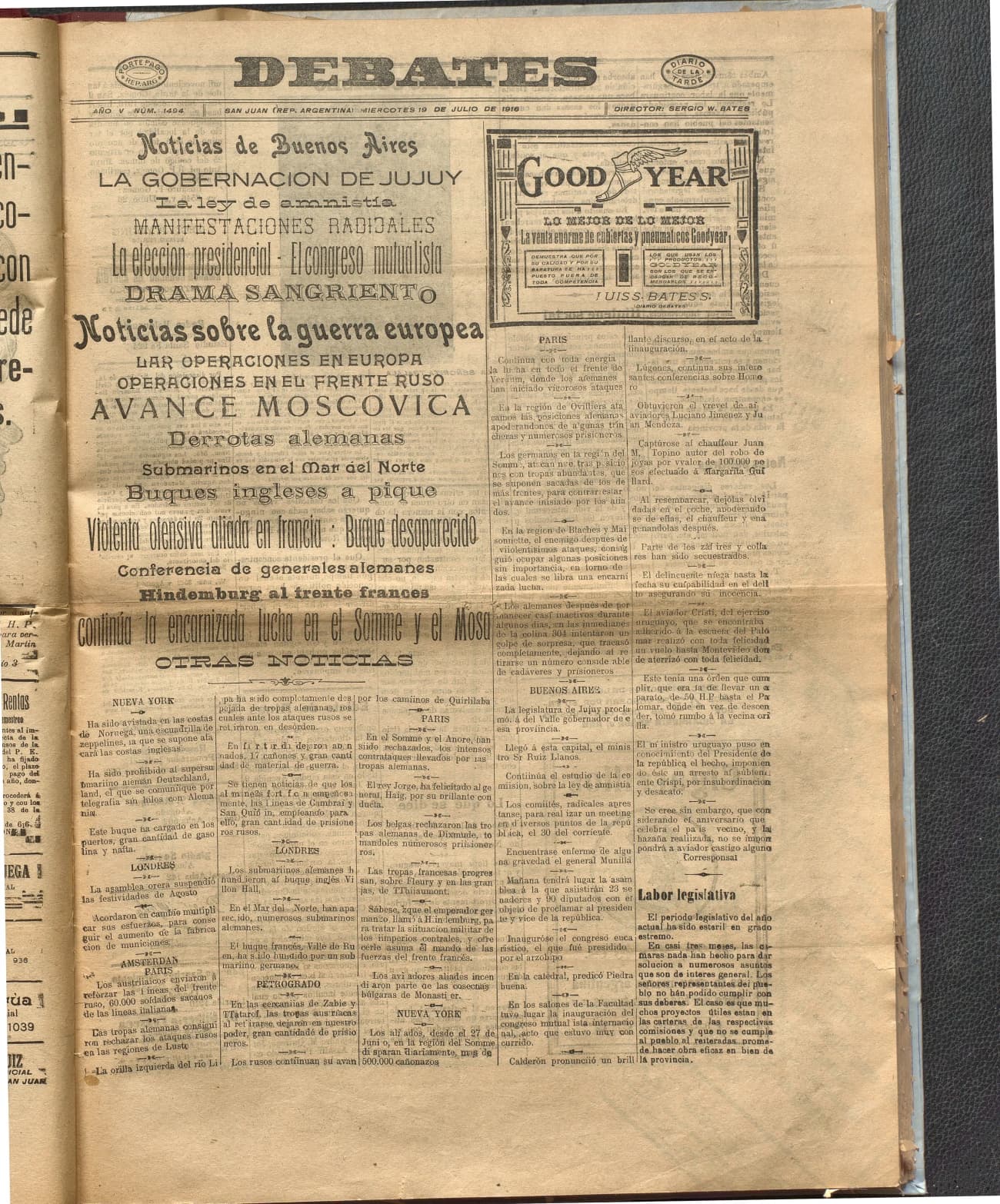 Portada · Diario Debates del 19 de julio de 1916