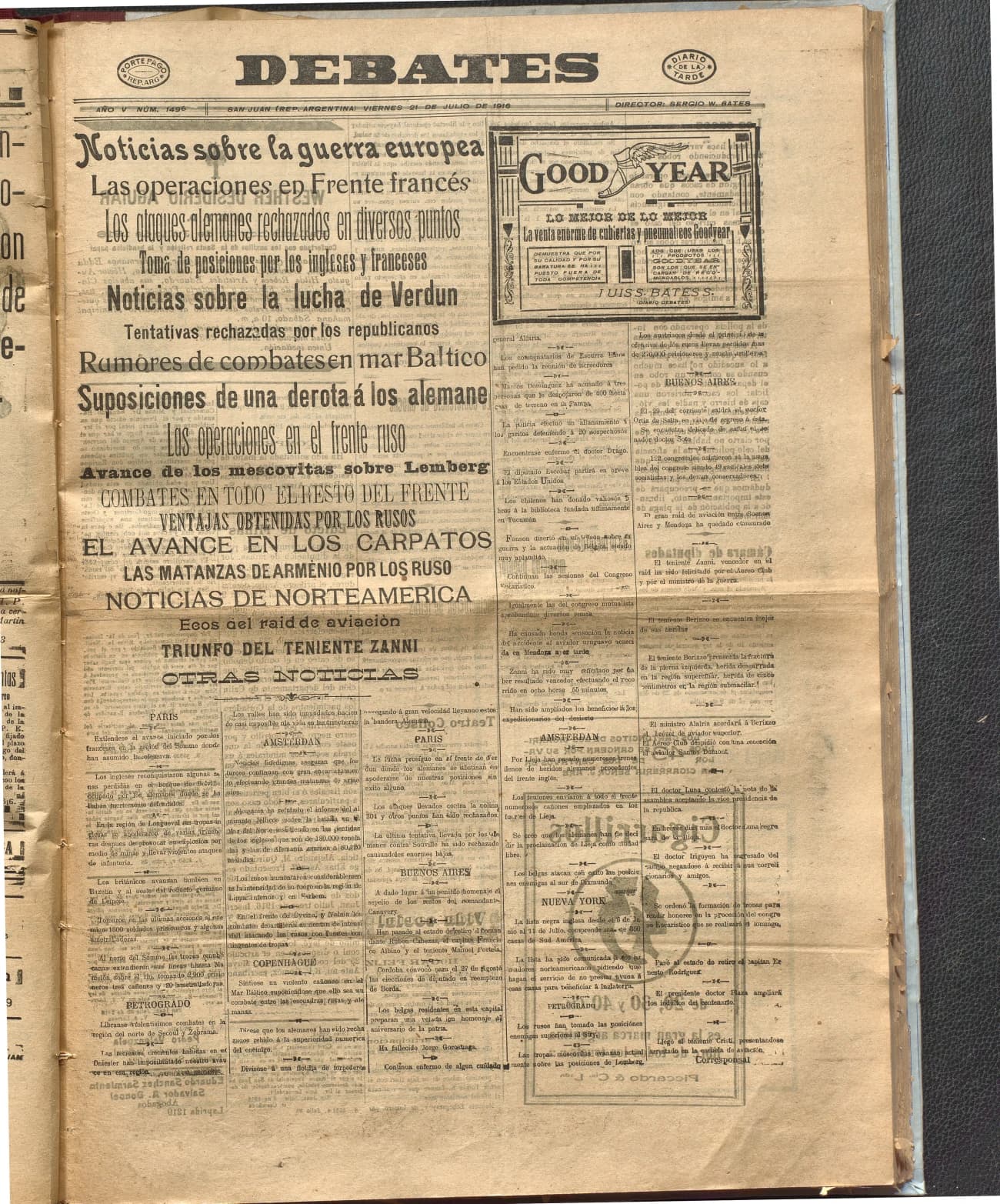 Portada · Diario Debates del 21 de julio de 1916