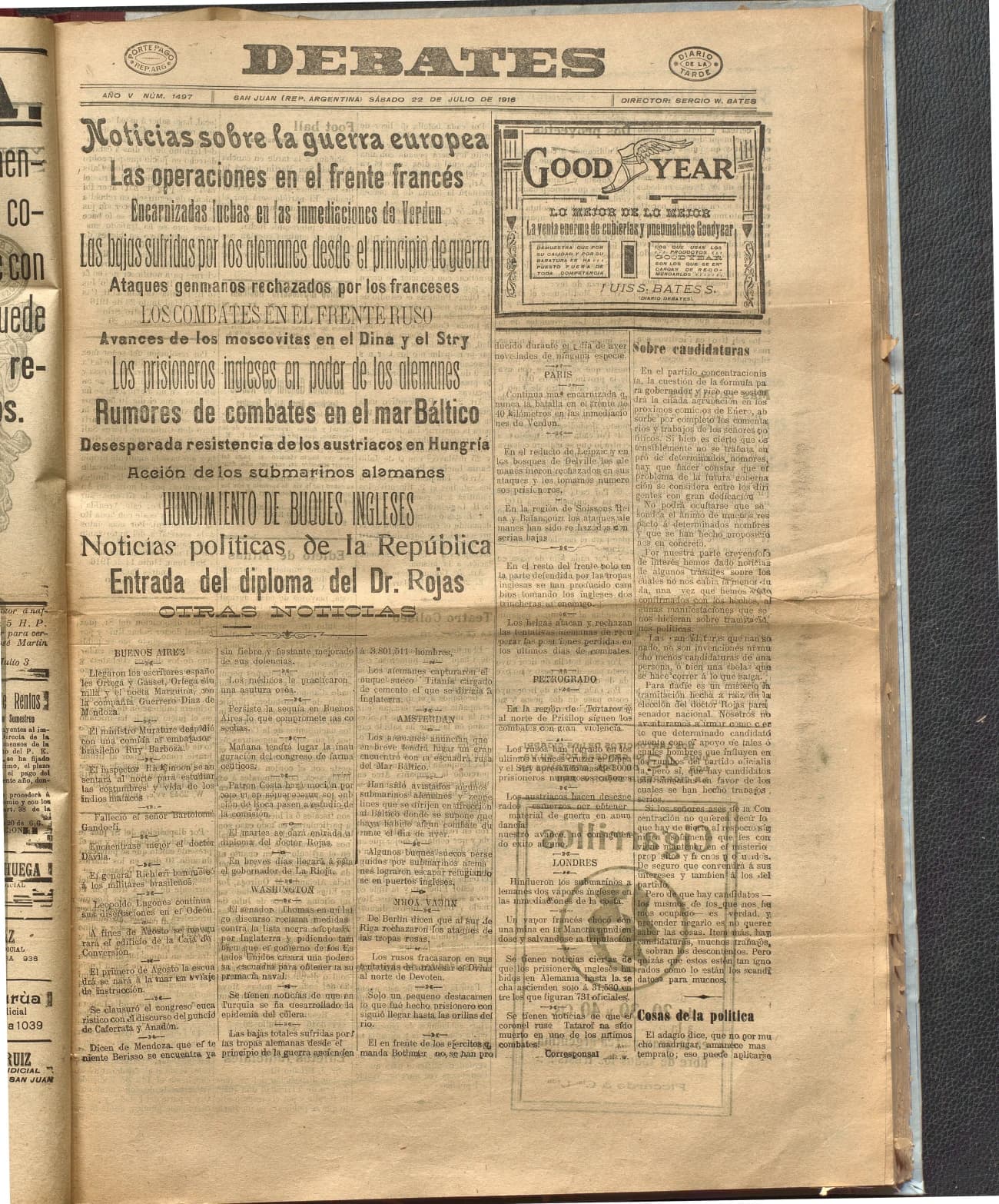 Portada · Diario Debates del 22 de julio de 1916