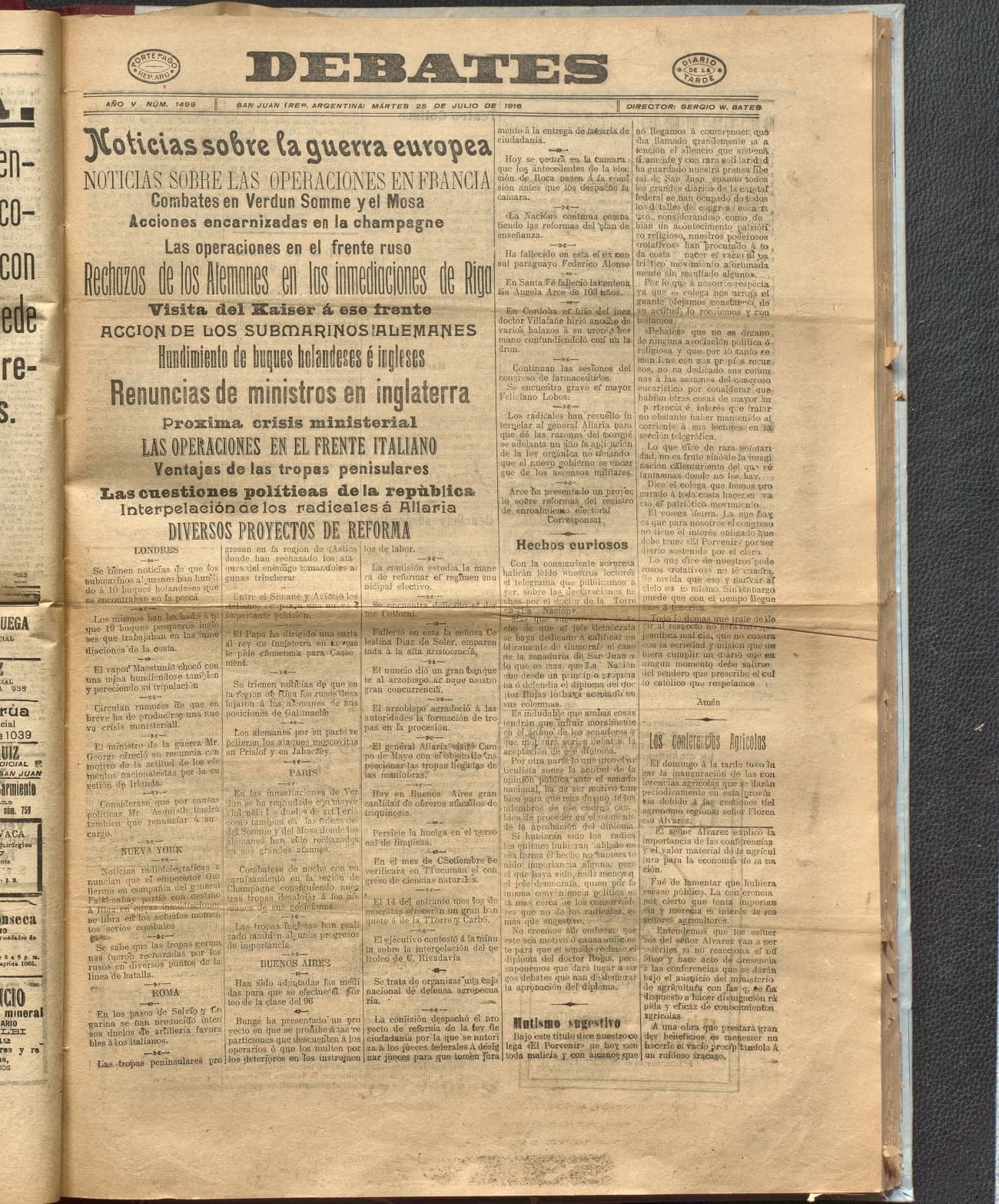Portada · Diario Debates del 25 de julio de 1916