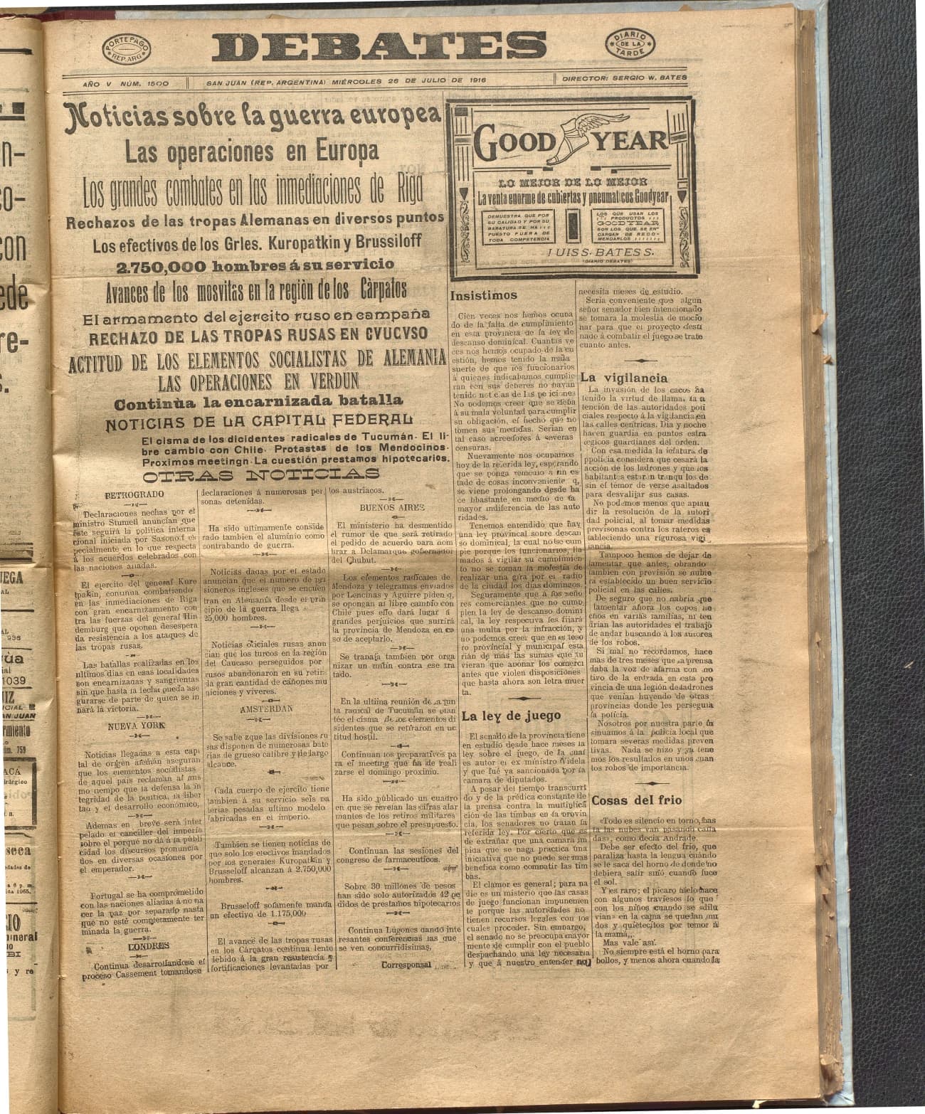 Portada · Diario Debates del 26 de julio de 1916