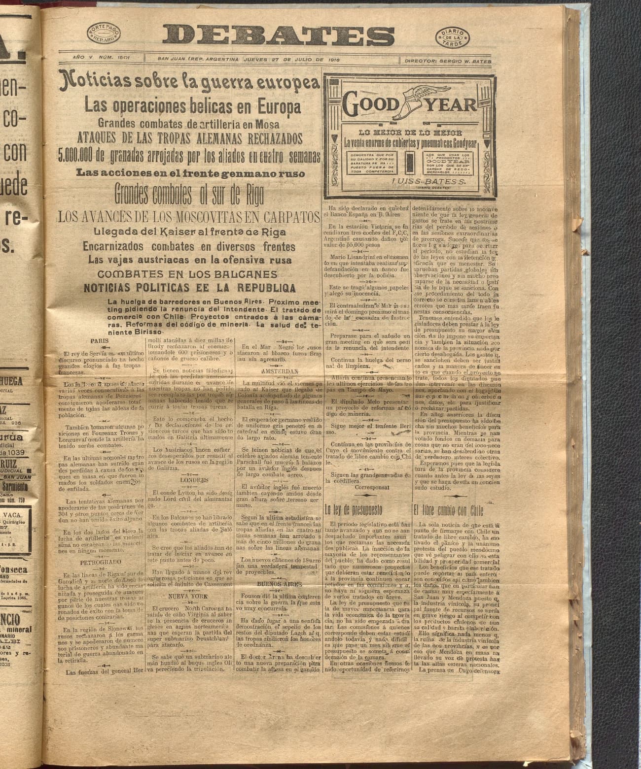 Portada · Diario Debates del 27 de julio de 1916