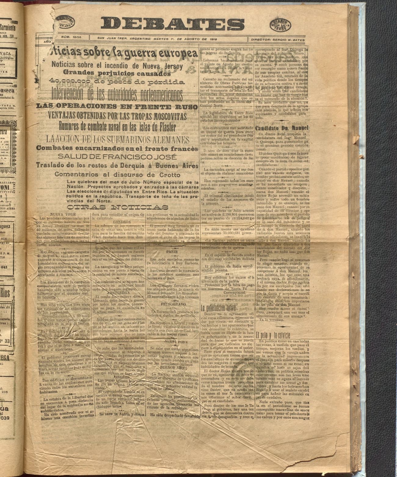 Portada · Diario Debates del 1 de agosto de 1916
