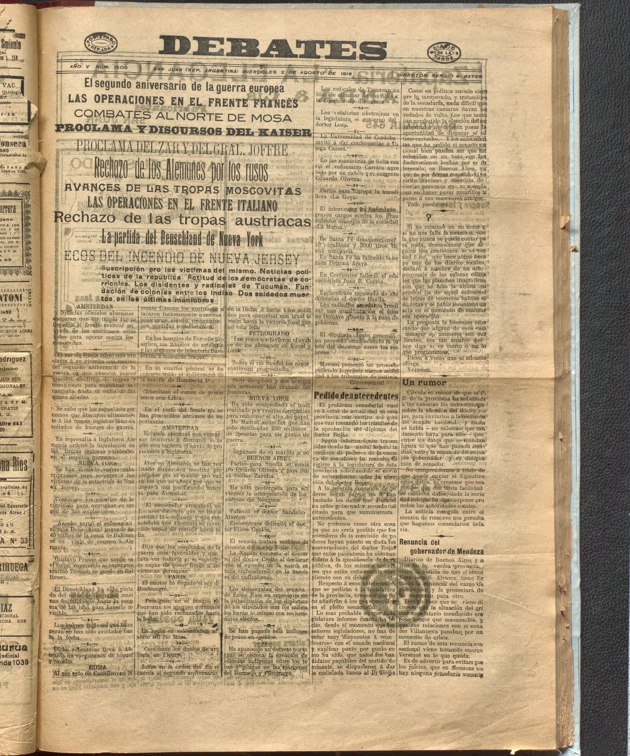 Portada · Diario Debates del 2 de agosto de 1916