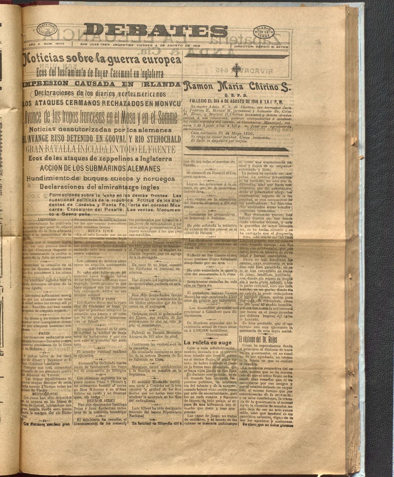Portada · Diario Debates del 4 de agosto de 1916