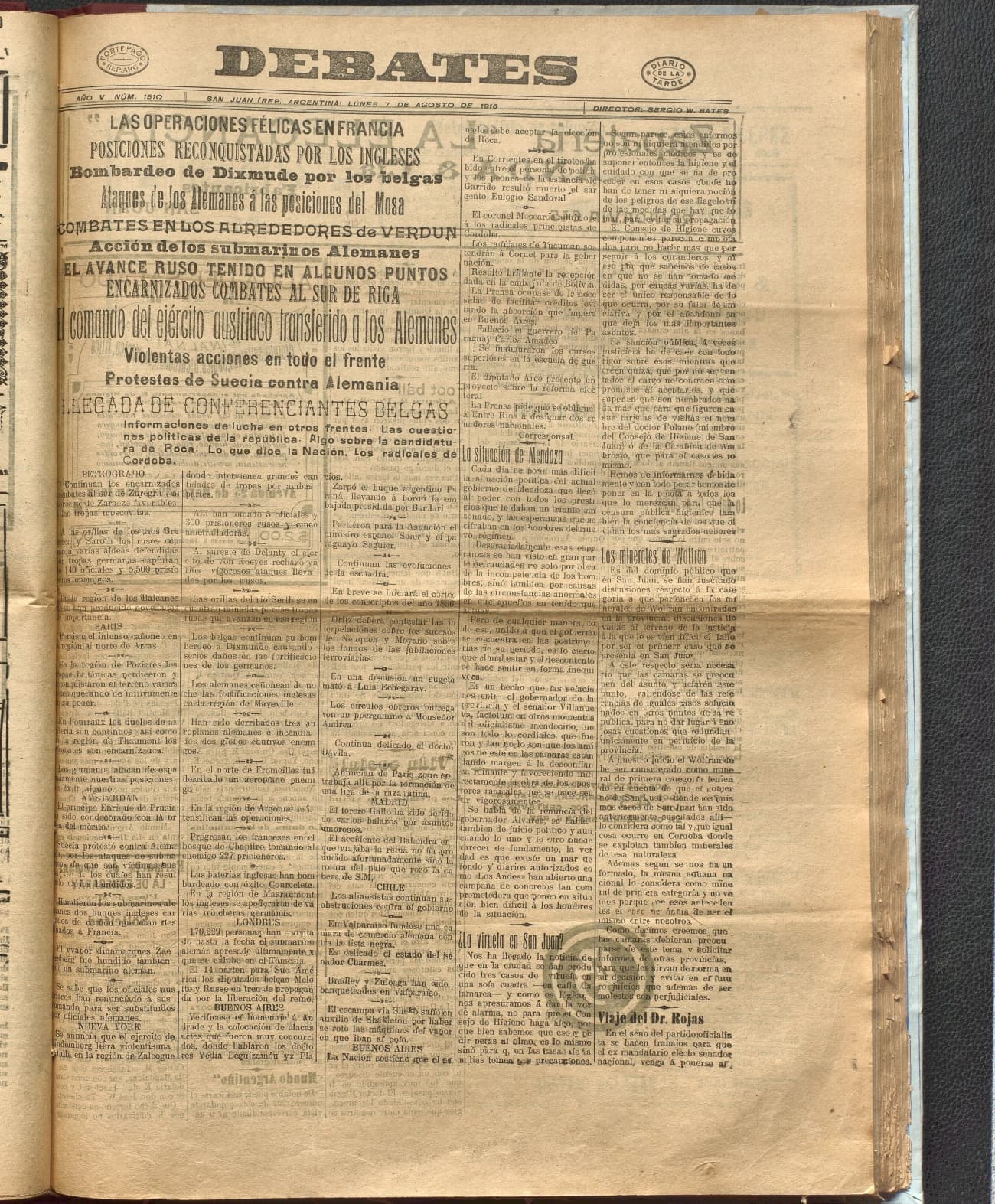 Portada · Diario Debates del 7 de agosto de 1916