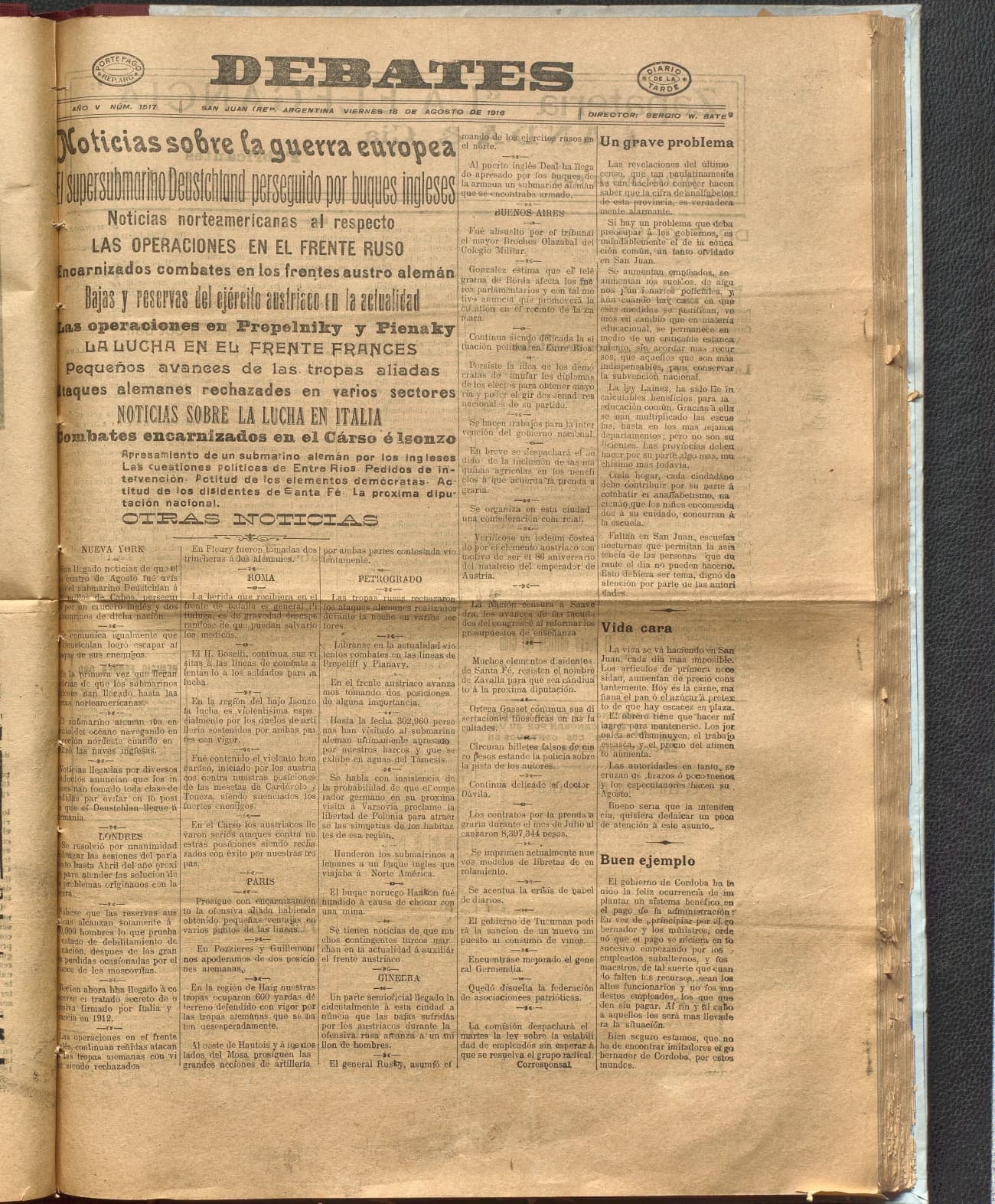 Portada · Diario Debates del 18 de agosto de 1916