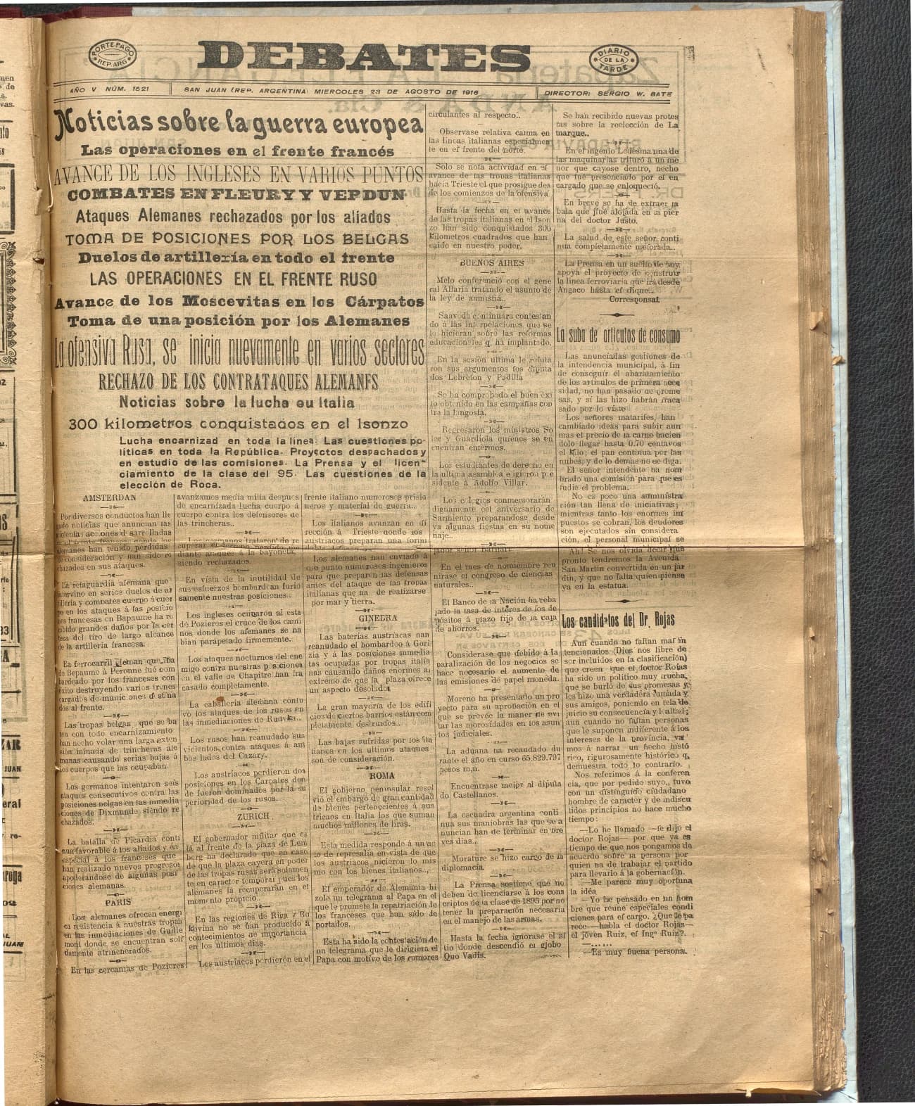 Portada · Diario Debates del 23 de agosto de 1916