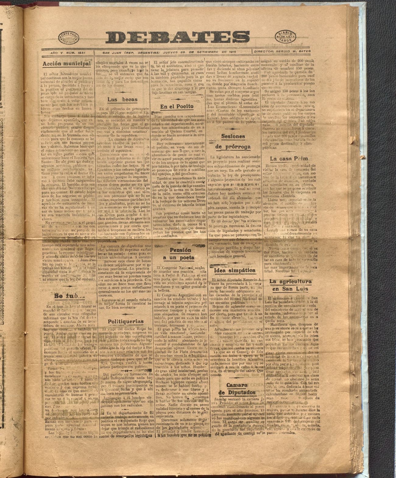 Portada · Diario Debates del 28 de septiembre de 1916