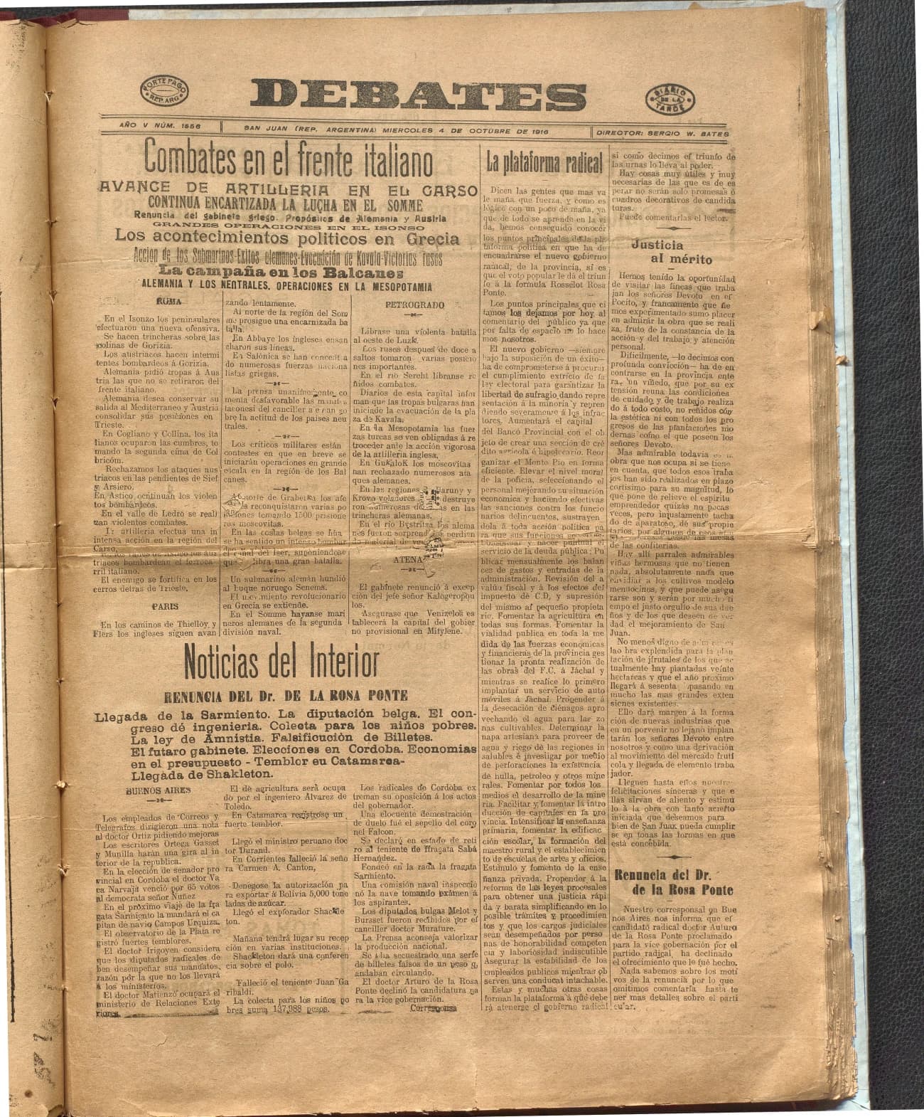 Portada · Diario Debates del 4 de octubre de 1916