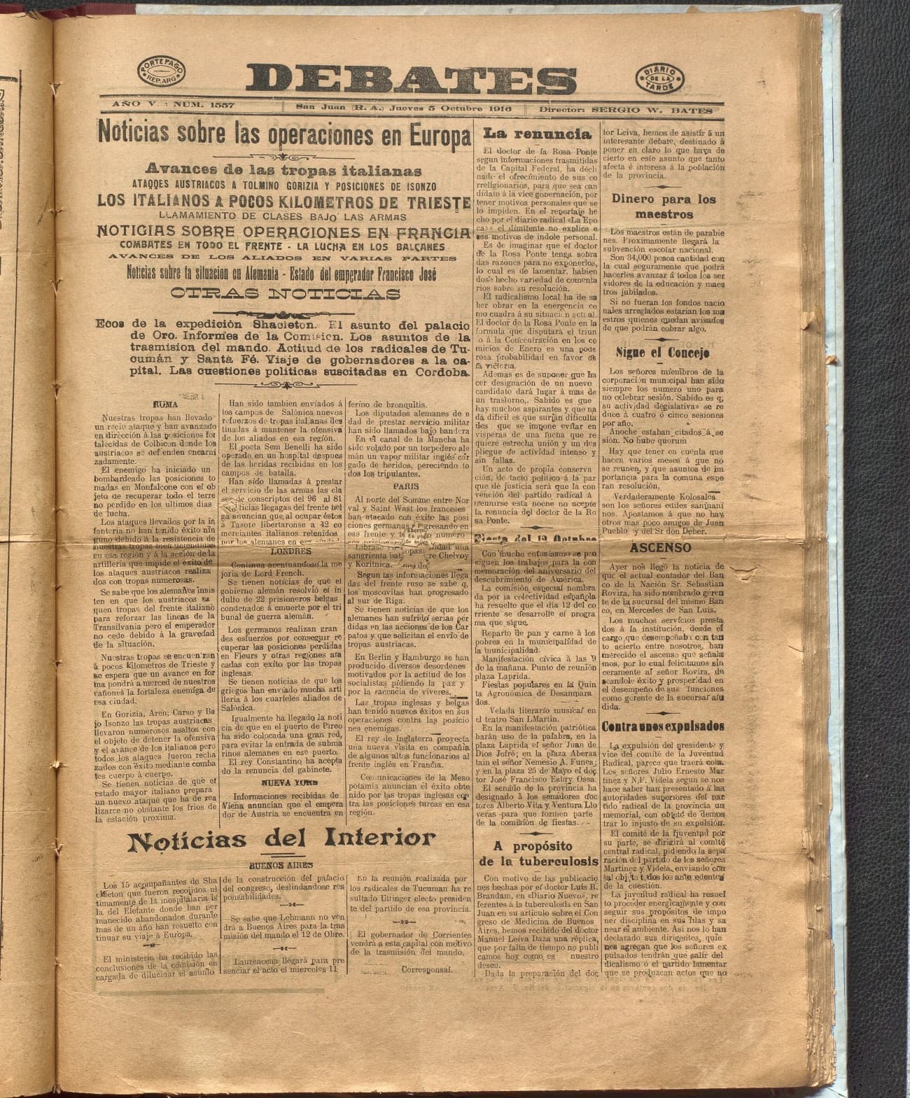 Portada · Diario Debates del 5 de octubre de 1916