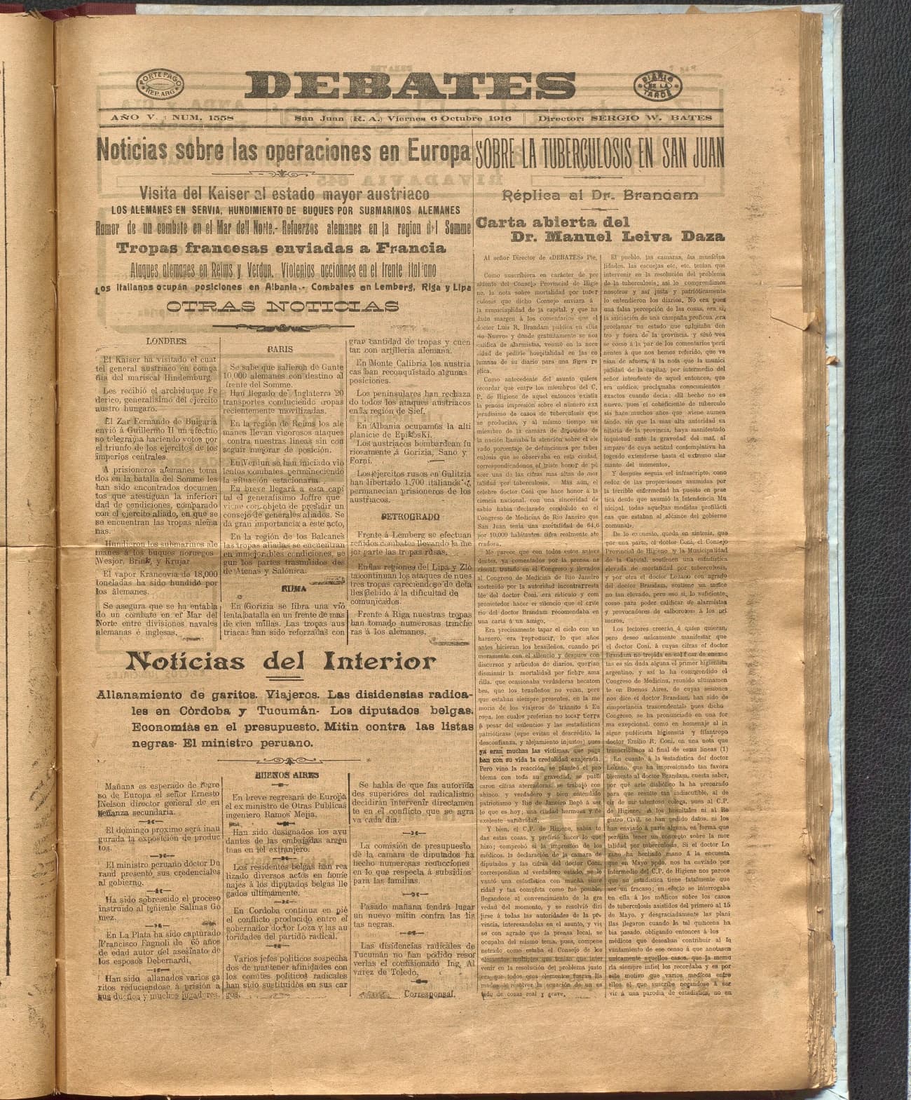 Portada · Diario Debates del 6 de octubre de 1916