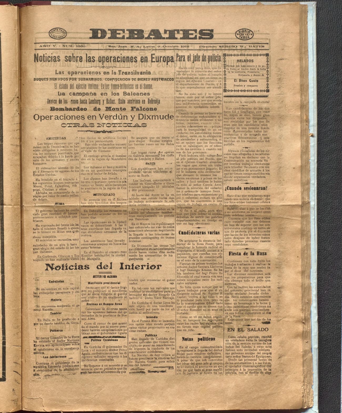Portada · Diario Debates del 9 de octubre de 1916