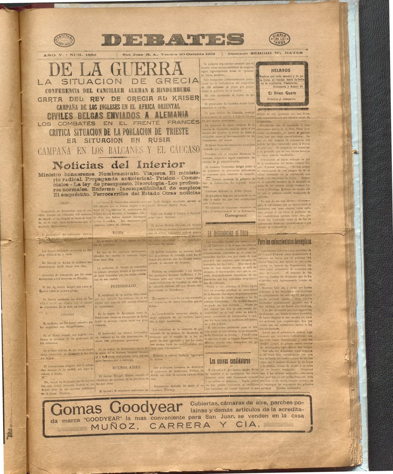 Portada · Diario Debates del 20 de octubre de 1916